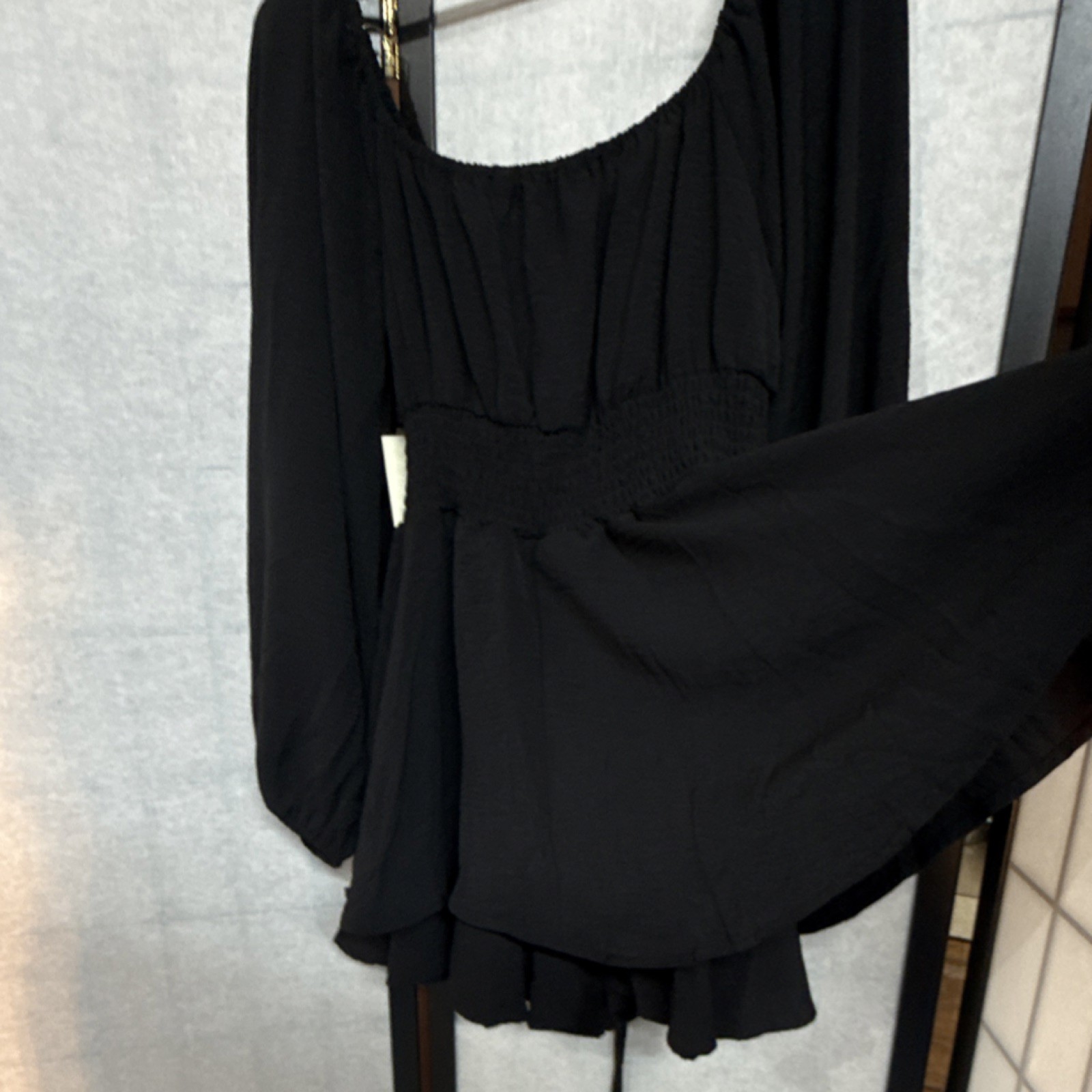 Pie in the Sky Black Long Balloon Sleeve Square Neck Fit & Flare Mini jumper M