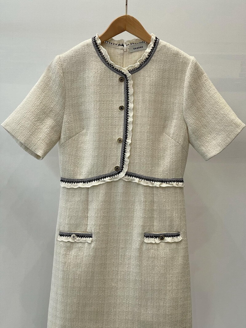 Sandro Tweed A-line Dress Single Breasted Short Sleeve Mini Dress for Women