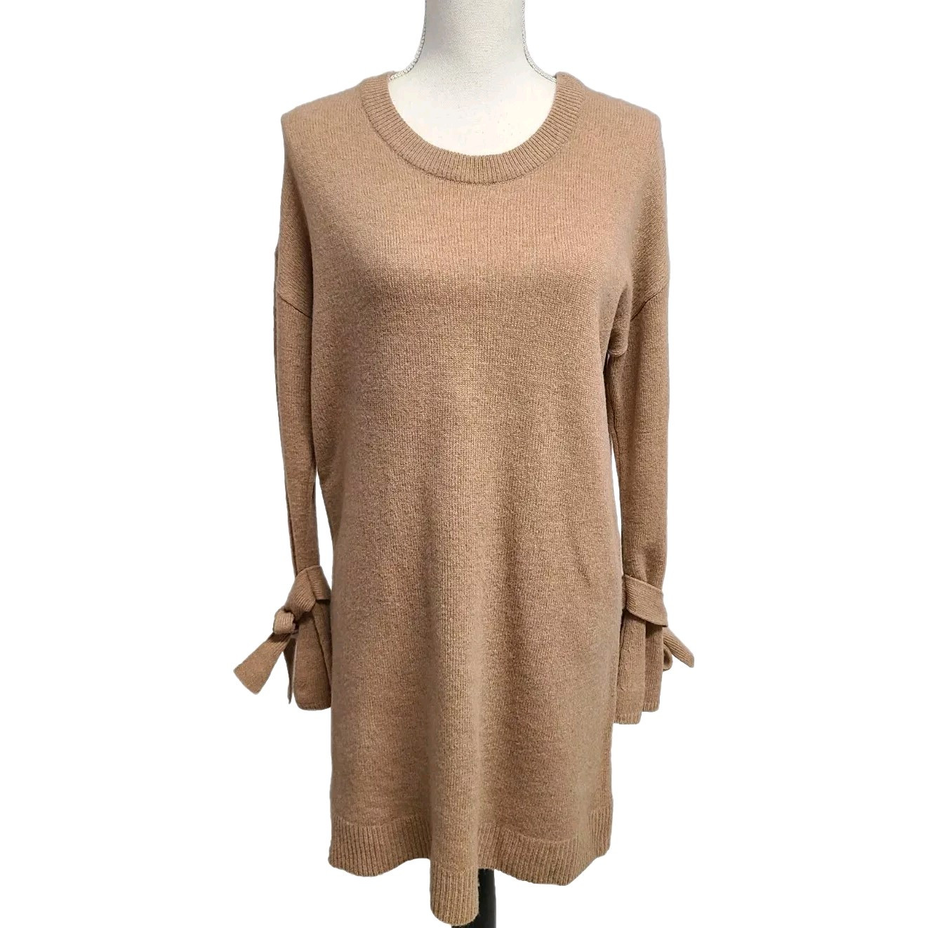 Madewell Merino Wool Tie-Cuff Sweater Dress Camel Tan Brown Women’s Sz W