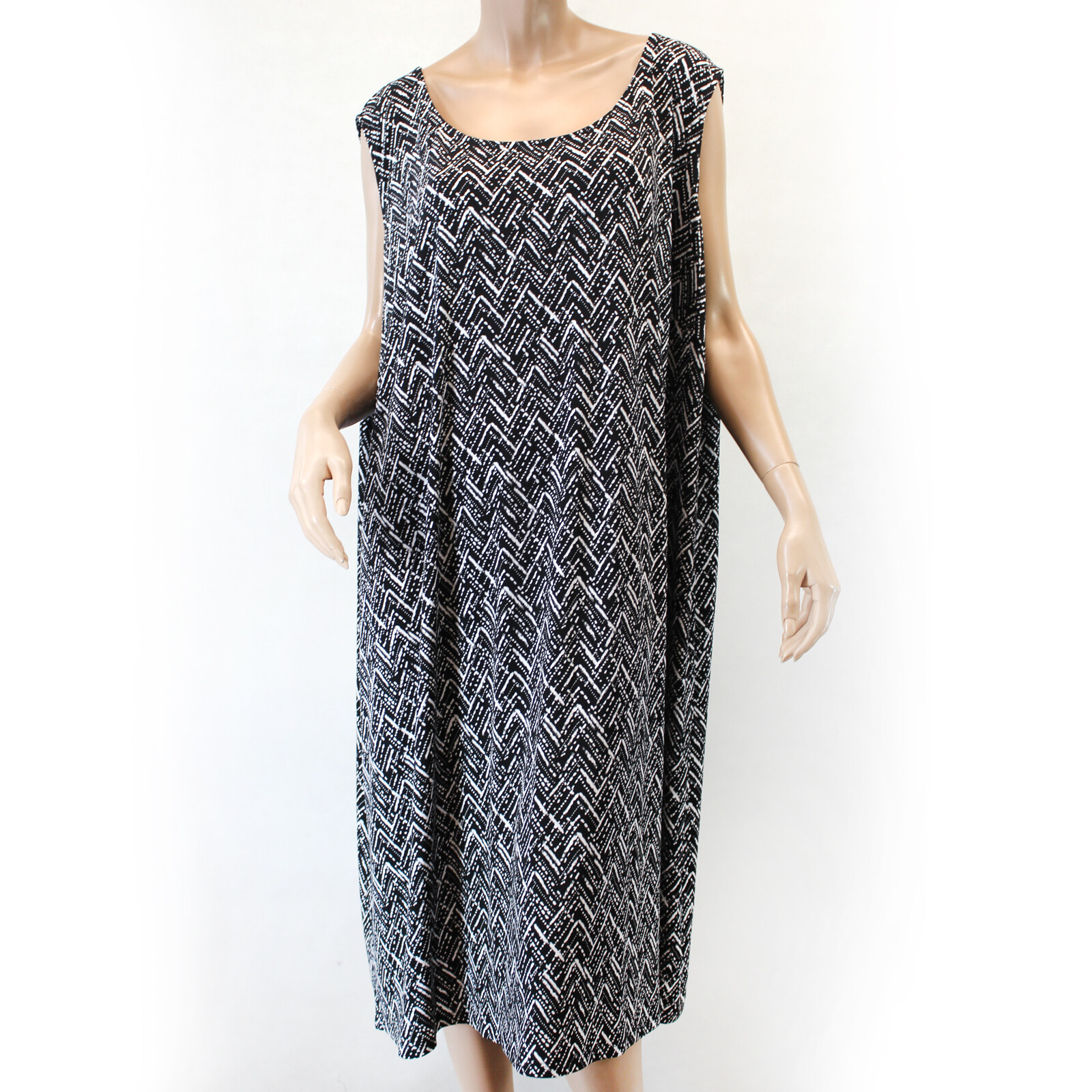 Catherines Plus Black Herringbone Print A-line Dress 3X 26/28W