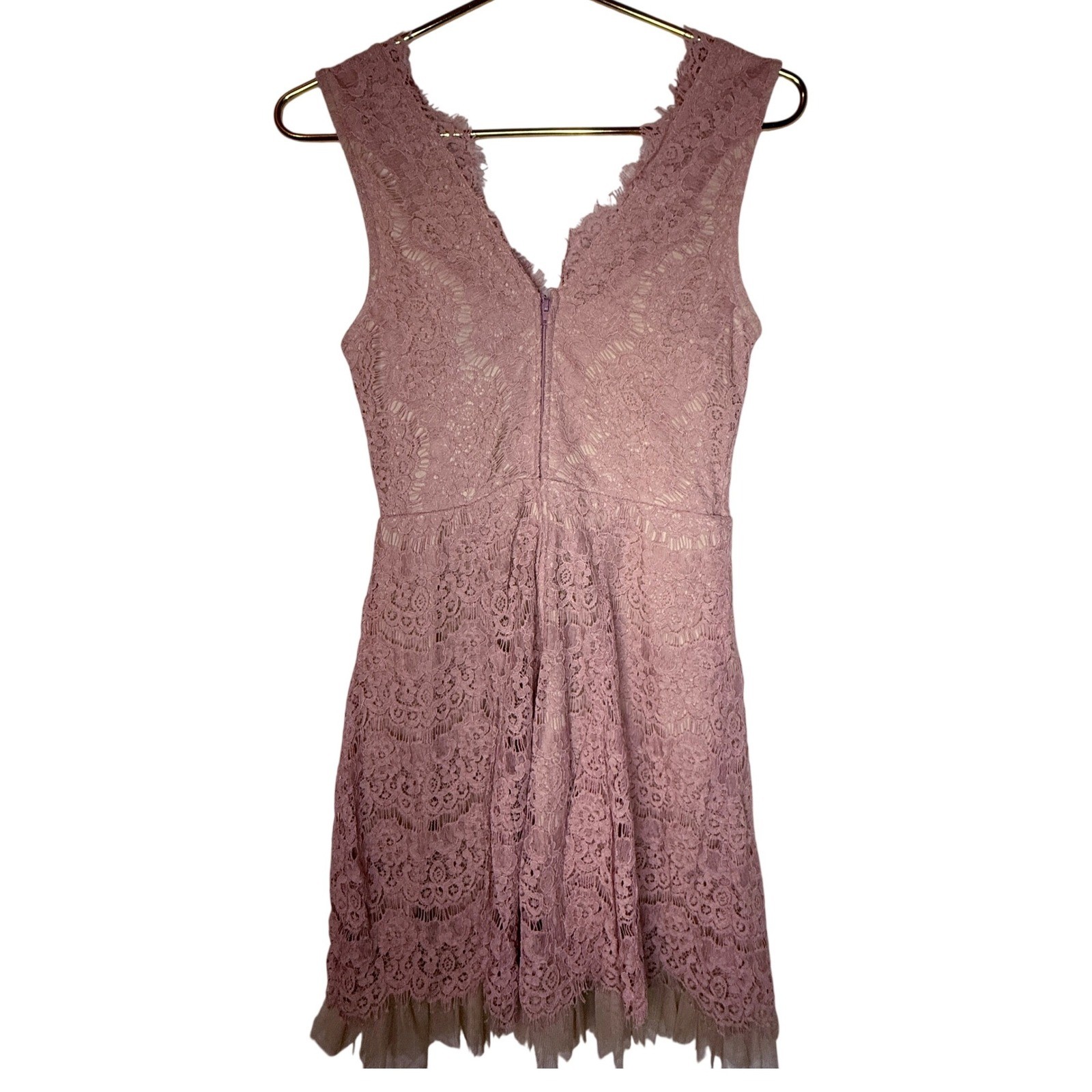 Cottagecore Trixxi Mauve Pink Lace Tulle Hem Sleeveless Cocktail Dress Size S
