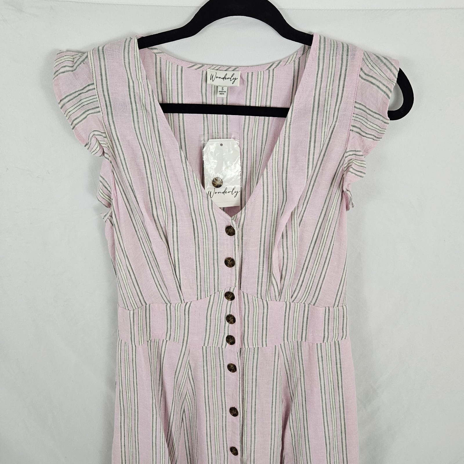Wonderly Prairie Maxi Dress Boho Pink Striped Linen Women’s Small NWT