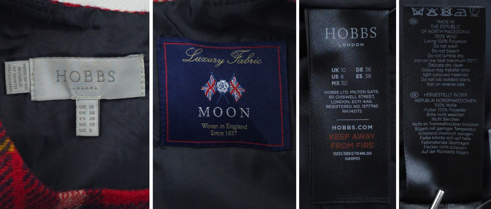 Hobbs Moon Red Wool Tartan Check Tweed Dress Size UK 10 / US 6 (S)