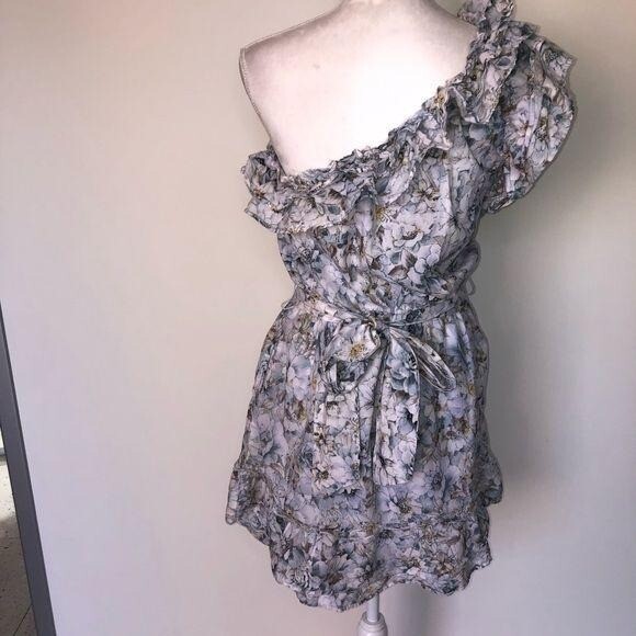 Happy x Nature Dress Womens Medium Mini Floral Elastic Waist One Shoulder Belt