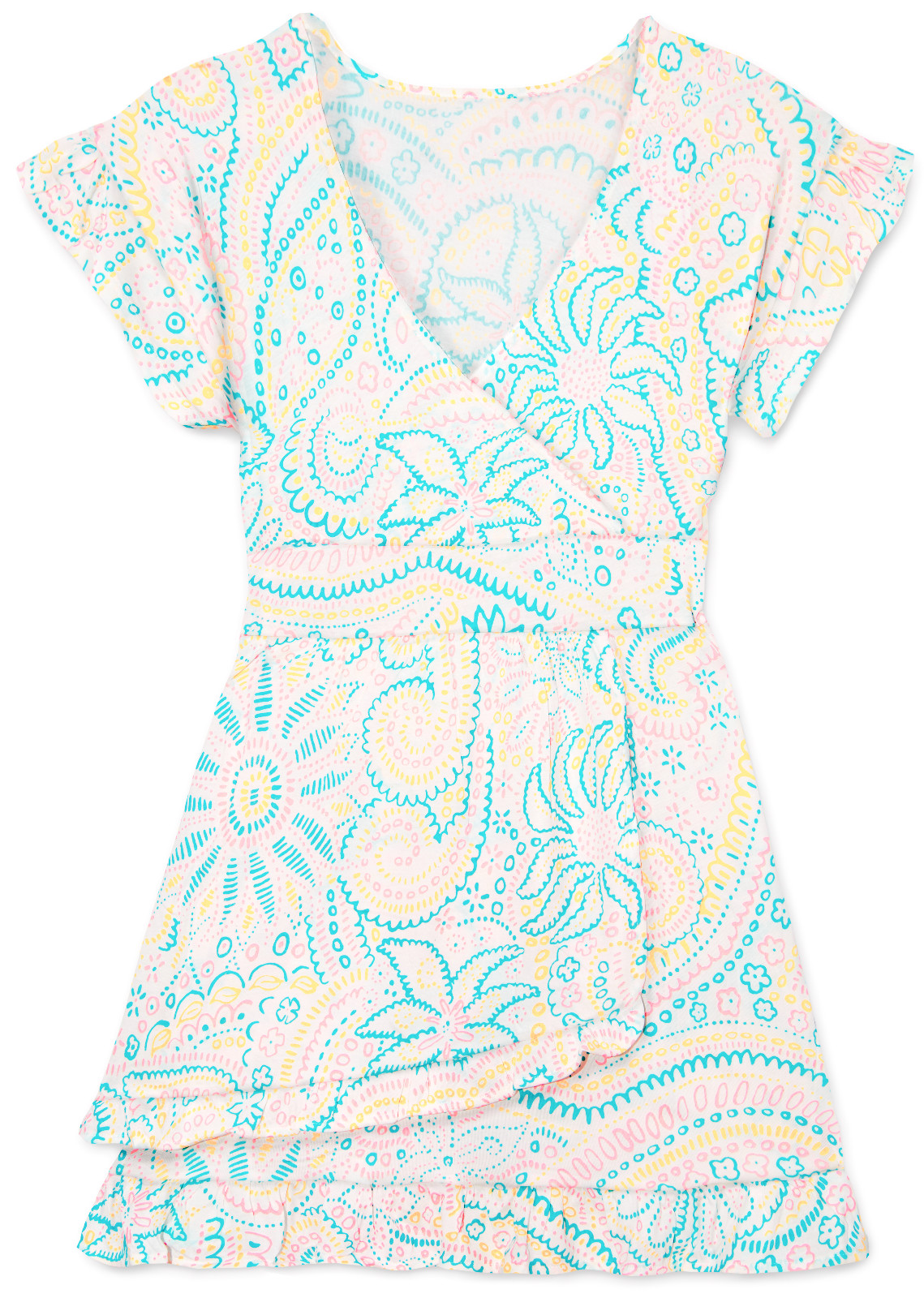 Women’s Dress – Turquoise Pink Printed Dress – Mini Dress – Small – Cotton