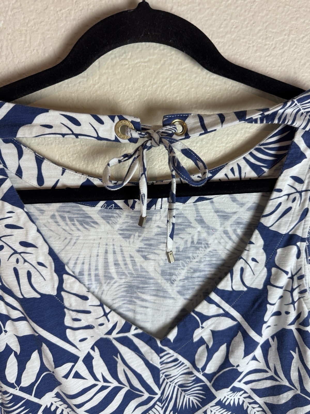 Tommy Bahama L/G Blue White Floral V-Neck Sleeveless Short Dress Tie Grommet