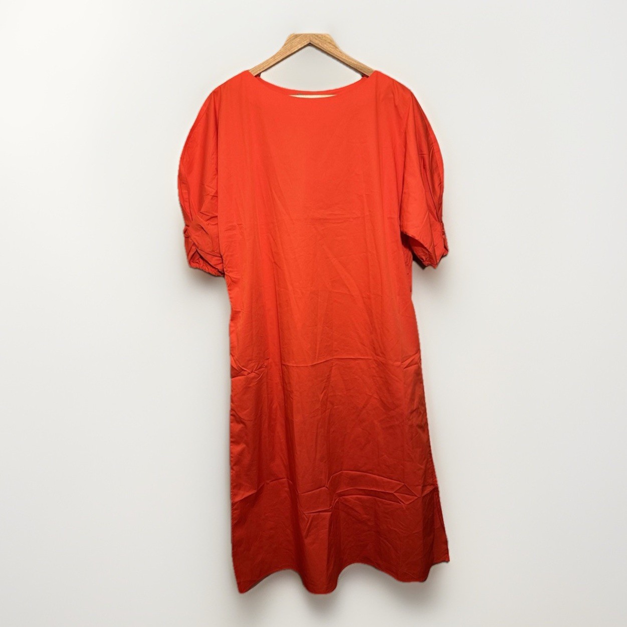 Sans & Sans Belted Midi Dress Womens Medium Slit Scrunch Sleeve Pockets Red NWOT