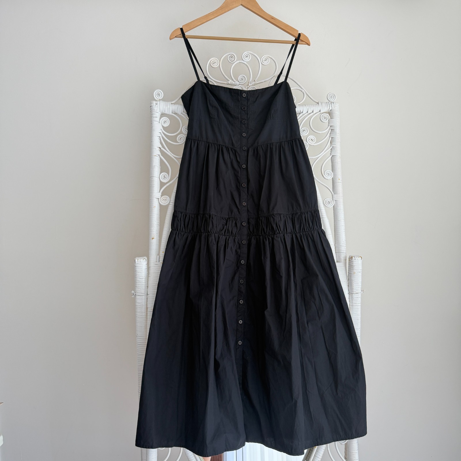 Quince Organic Cotton Poplin Maxi Dress Medium Black Spaghetti Strap Minimalist
