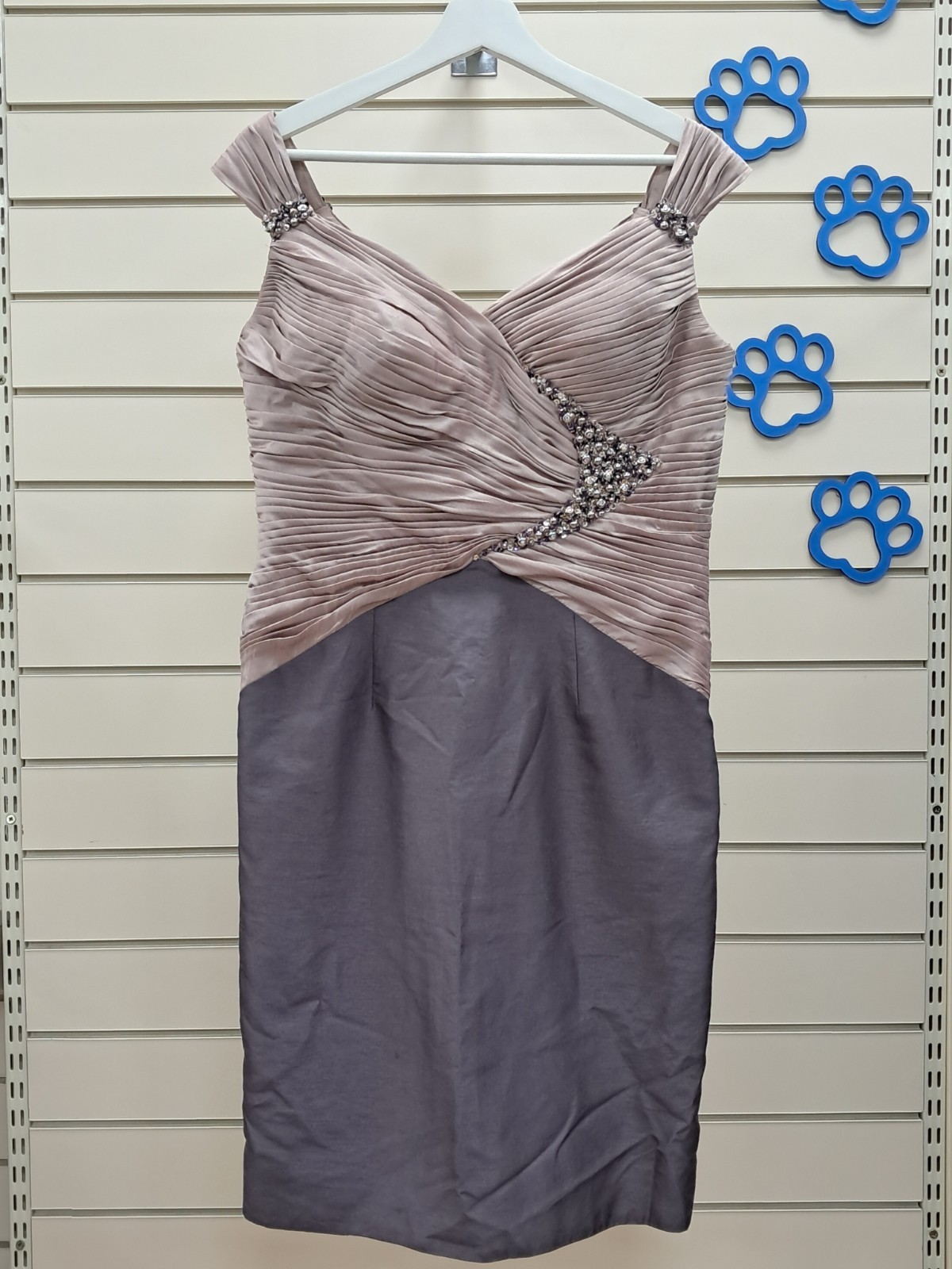Mascara Cocktail Femme Occasion Dress UK 14 EU 42 Pink Grey Embellished Midi