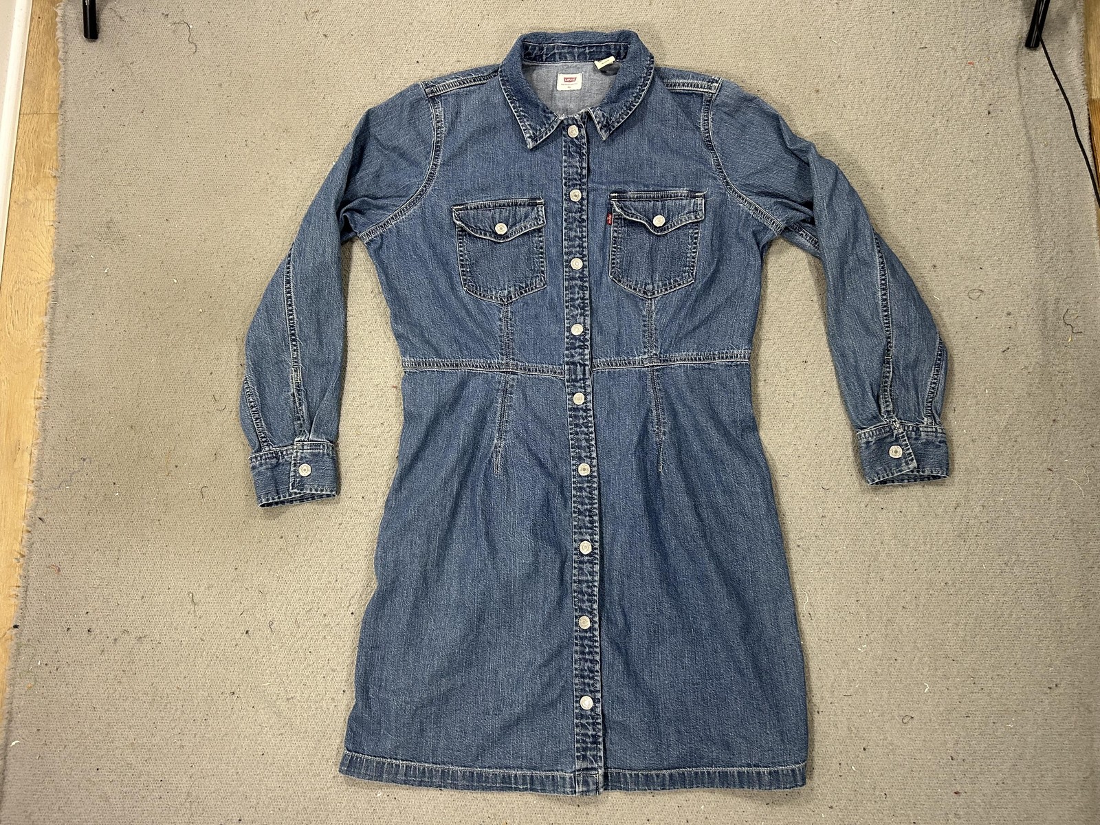 Levi’s Denim Shirt Dress Womens XL Blue Western Snap Front Casual