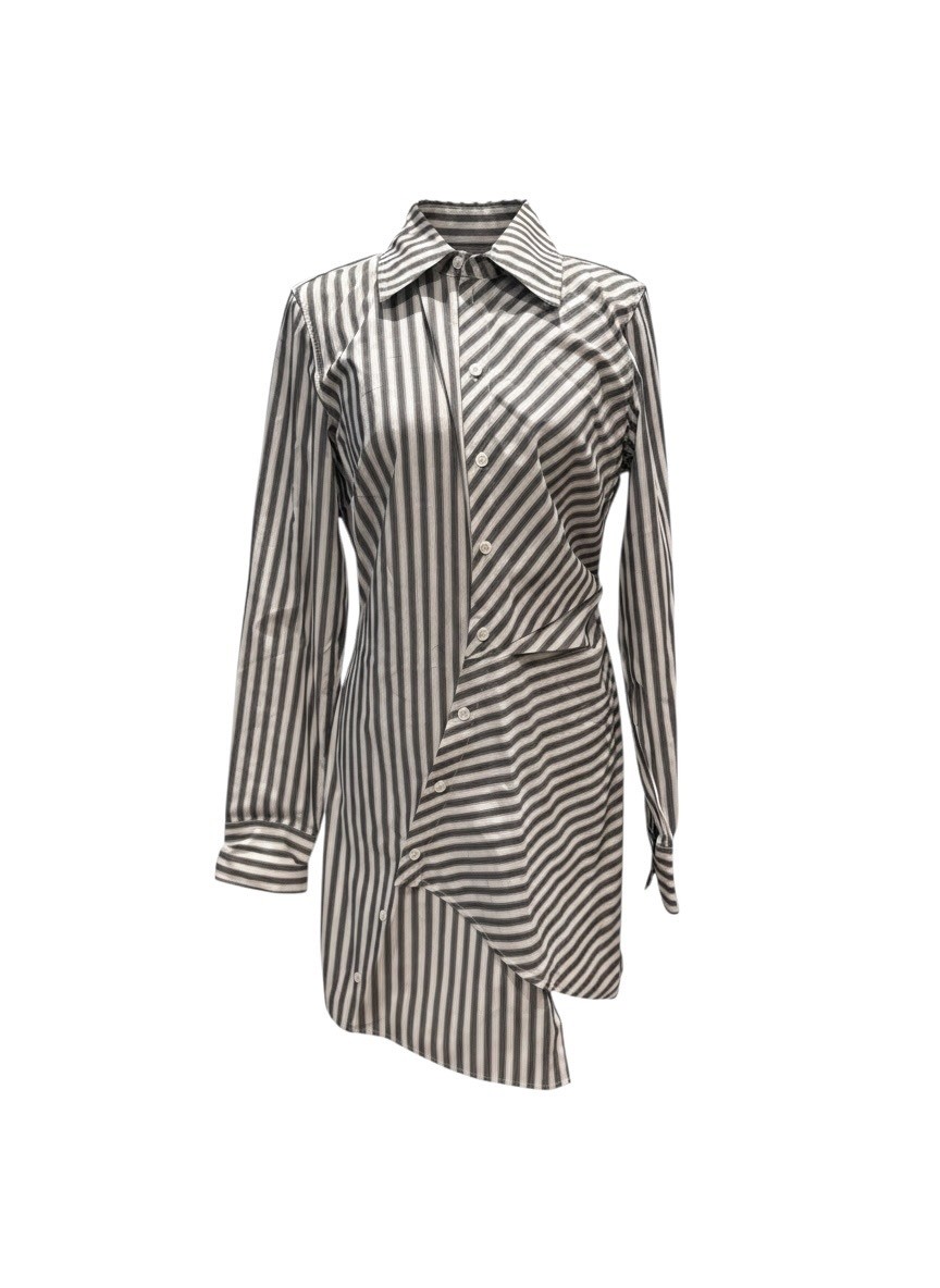 KBB by Kahlana Asymmetrical Striped Cotton Shirt Dress