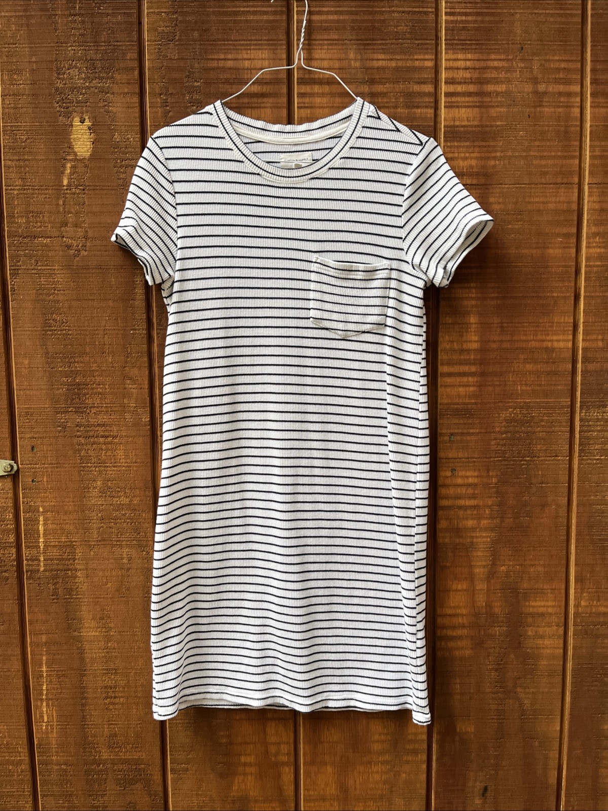 Thread Supply Dress Small, White w/ Black Horizontal Stripes