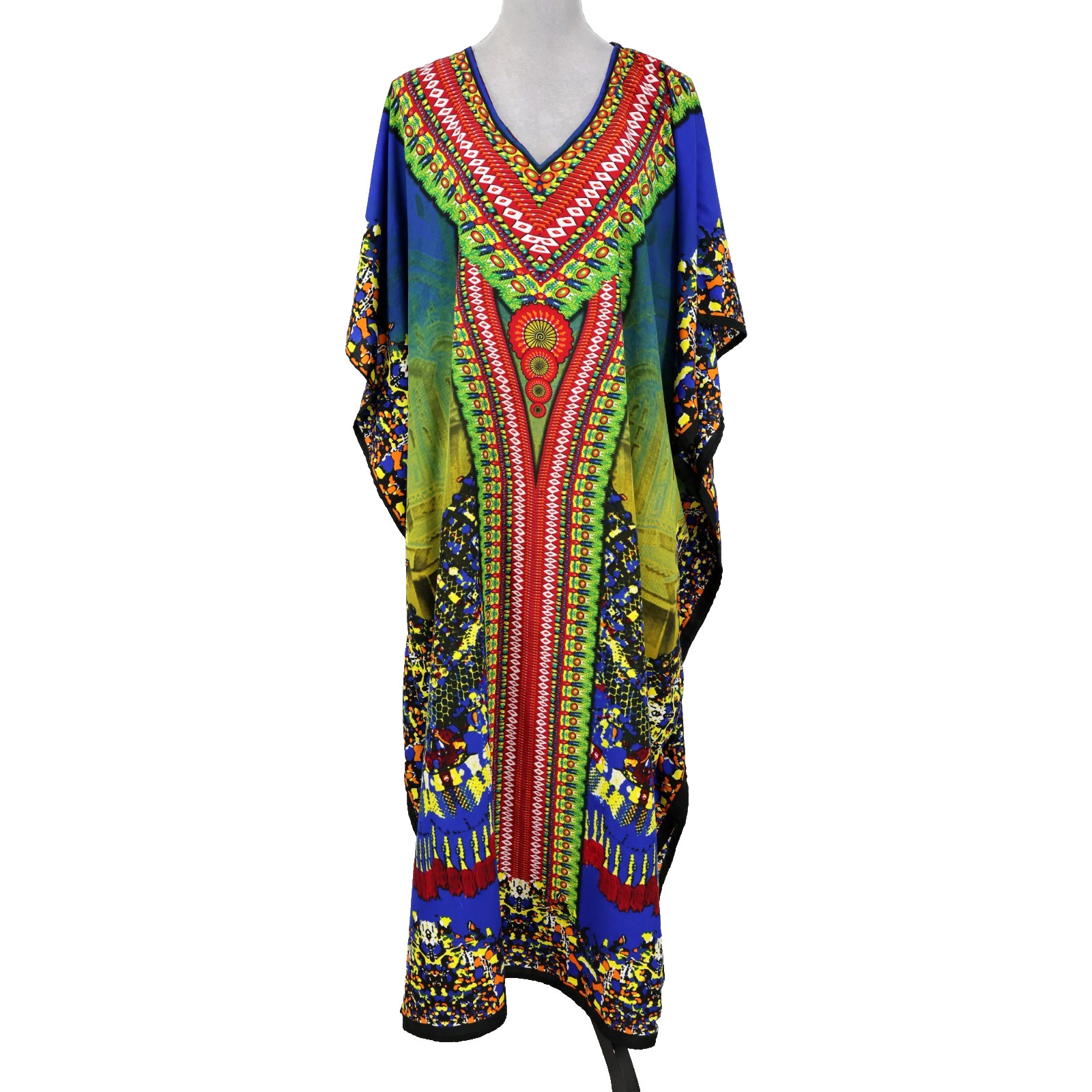 Winlar Kaftan Dress Womens One Size Blue Red Green Mumu Maxi Cover Up Vintage