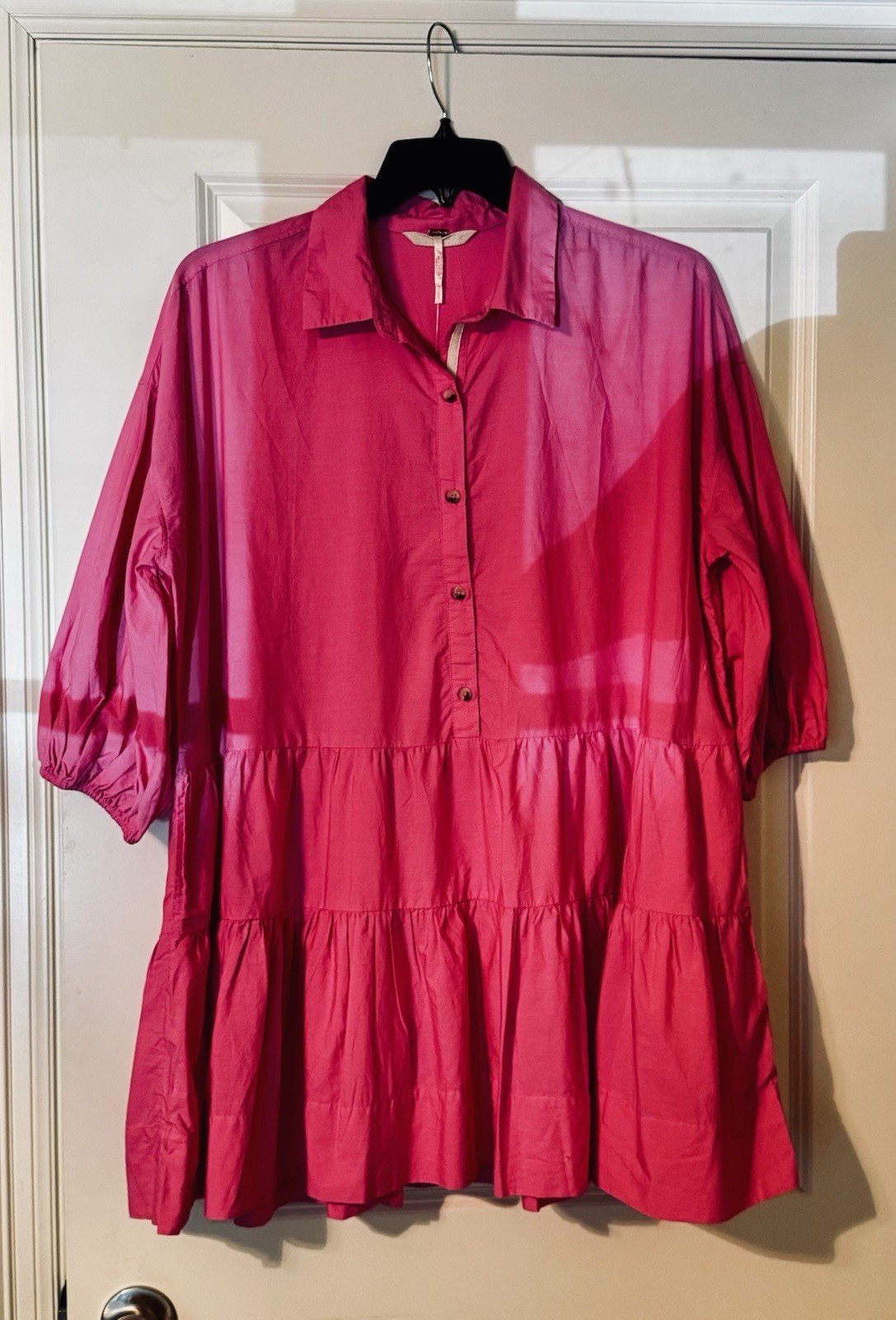 Free People NWT Pink Tiered Babydoll Mini Dress Size Small Puff Sleeve Boho