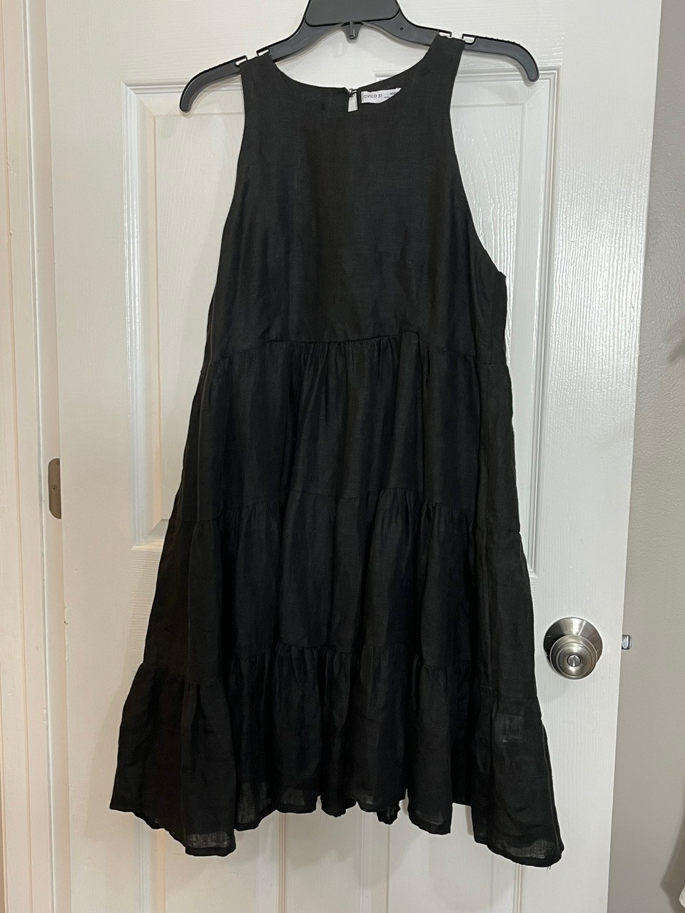 Civico 51 Black 100% Linen Tiered Sleeveless Dress Made in Italy Size M