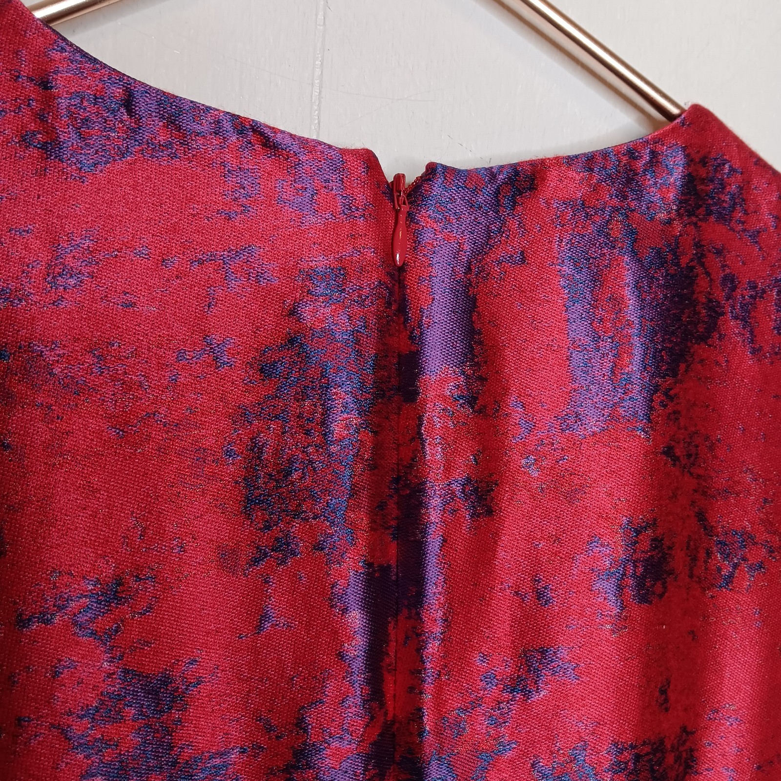Tuckernuck Baldwin Midi Dress L Red Purple Jacquard Wedding Guest Office Chic
