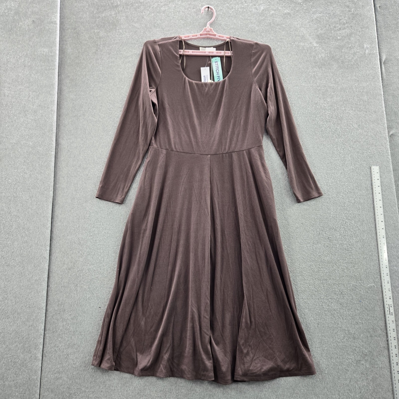 Nine Britton Women Dress 1X Taupe Fit & Flare Carrie Square Neck NWT