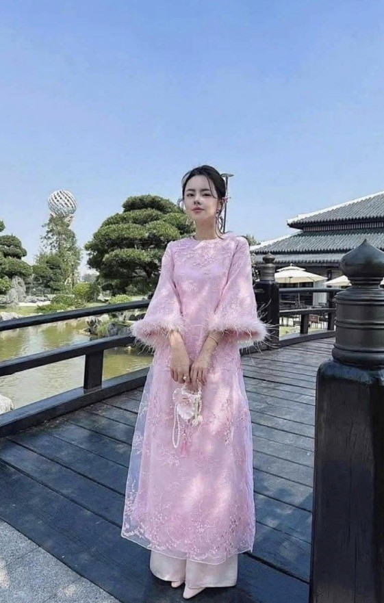 New Vietnamese Women Traditional Modern Dress Ao Dai S Pink 2pcs Set+US SELLER