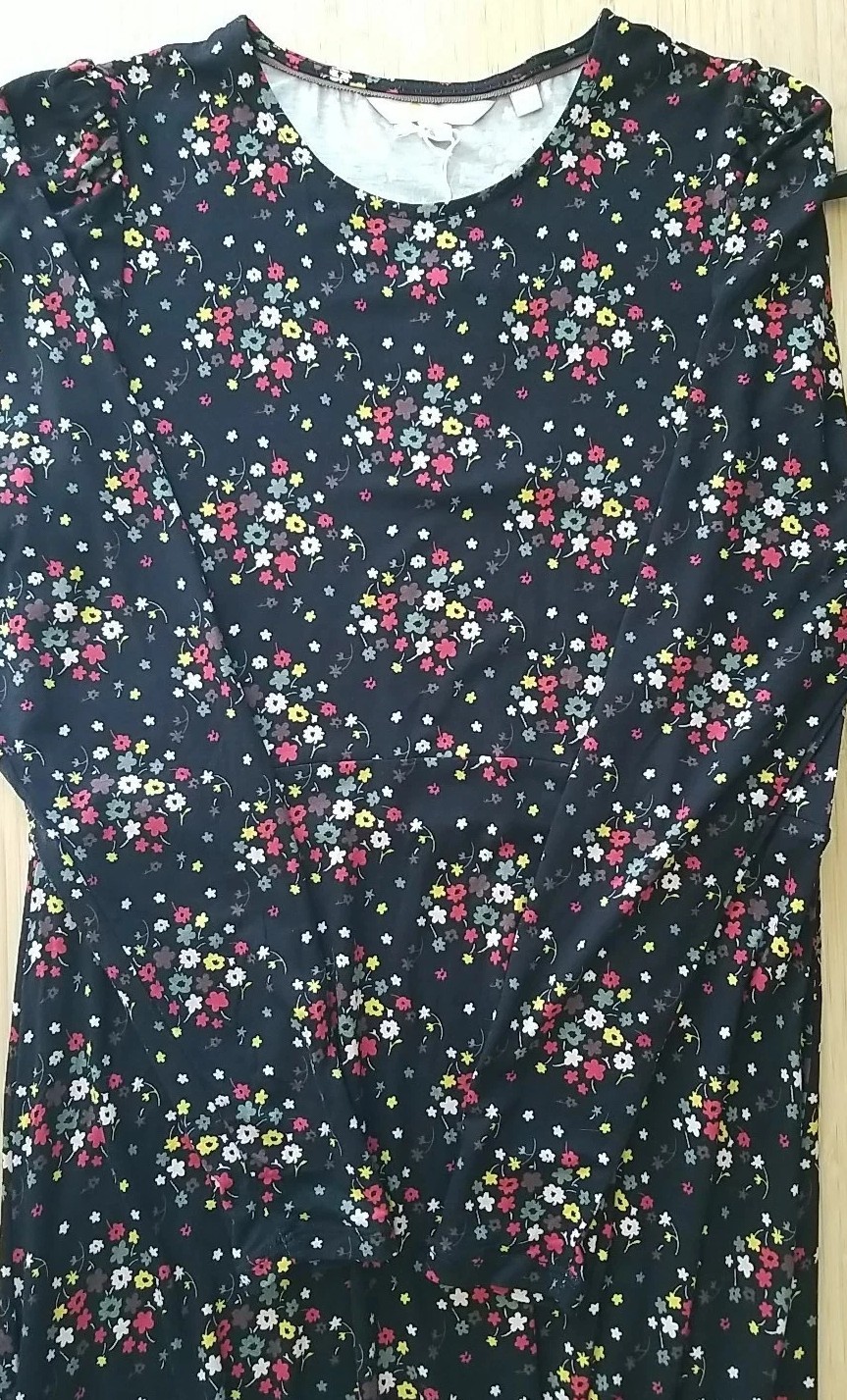 Boden Crew Neck Jersey Midi Dress US 6L 6 Black Floral Clusters Red Green Yellow
