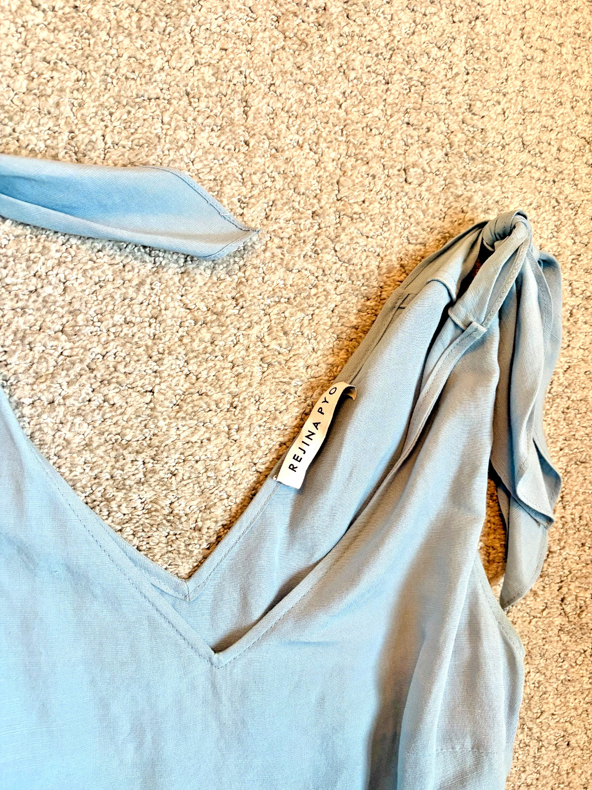 Rejina Pyo Coquette, Cottagecore, Lily light blue Bow-tie sleeve midi dress, 6