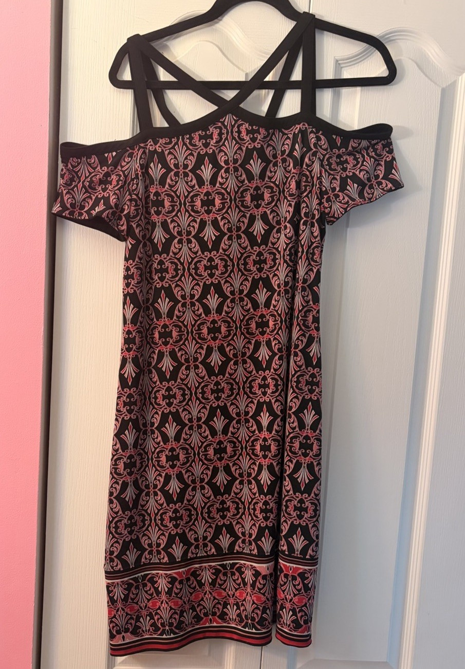 White House Black Market M Black/Pink Geometric Cold Shoulder Sheath Dress