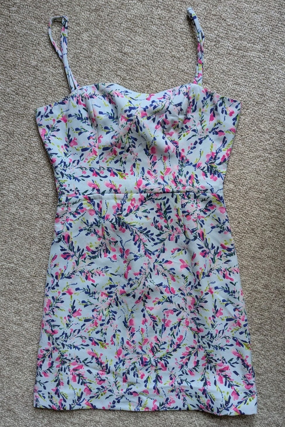 French Connection Floral Mini Sundress Light Blue Bow Sweetheart Size 0 UK 4