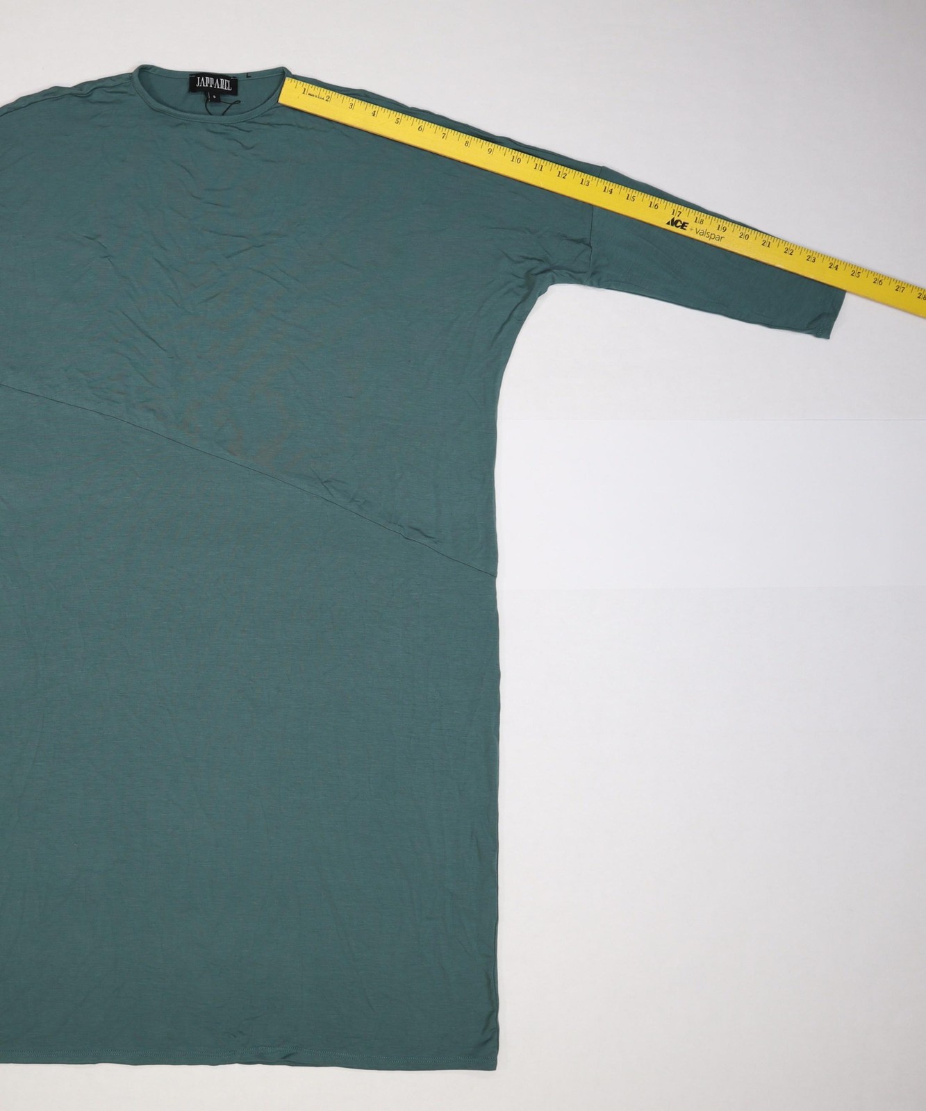 JAPPAREL Dress Womens Small Green Teal Asymmetrical Dolman Midi Stretch Made USA