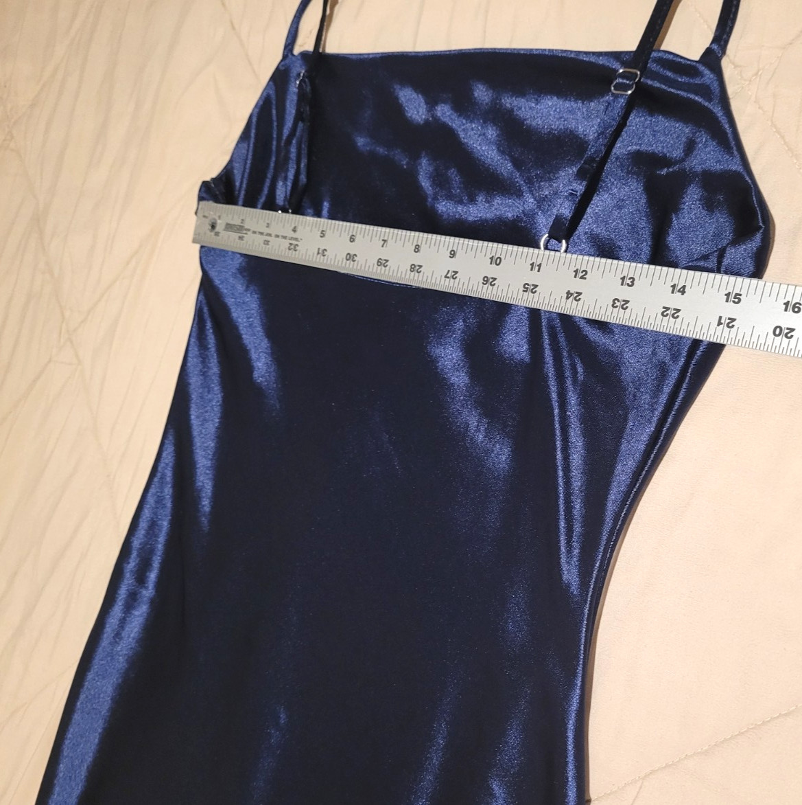 Women’s Navy Blue Satin Slip Dress Spaghetti Straps Midi Formal Party Size S