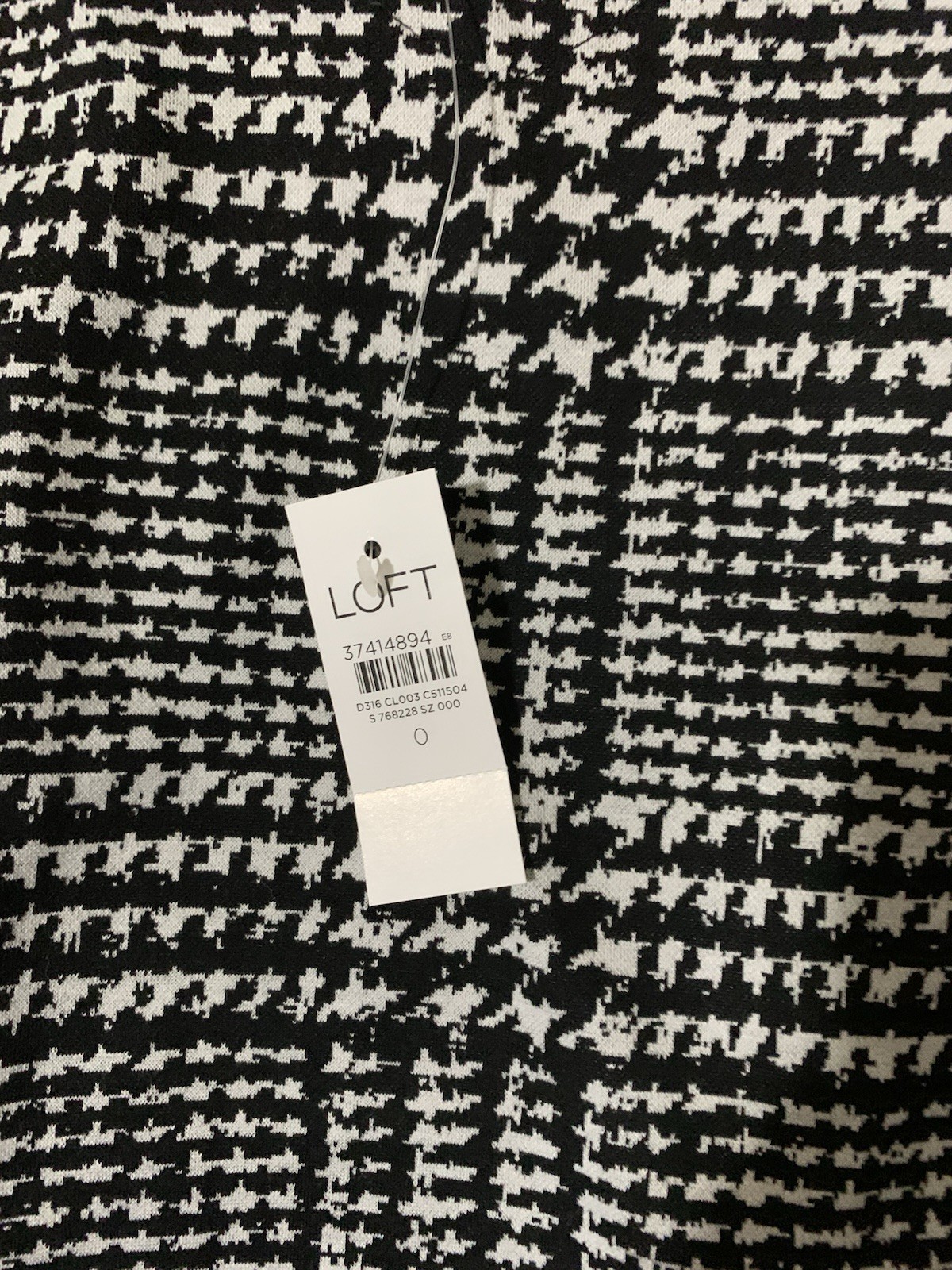 NWT Loft Sz 0 Houndstooth Plaid Mini Dress Black White Stretch Pockets