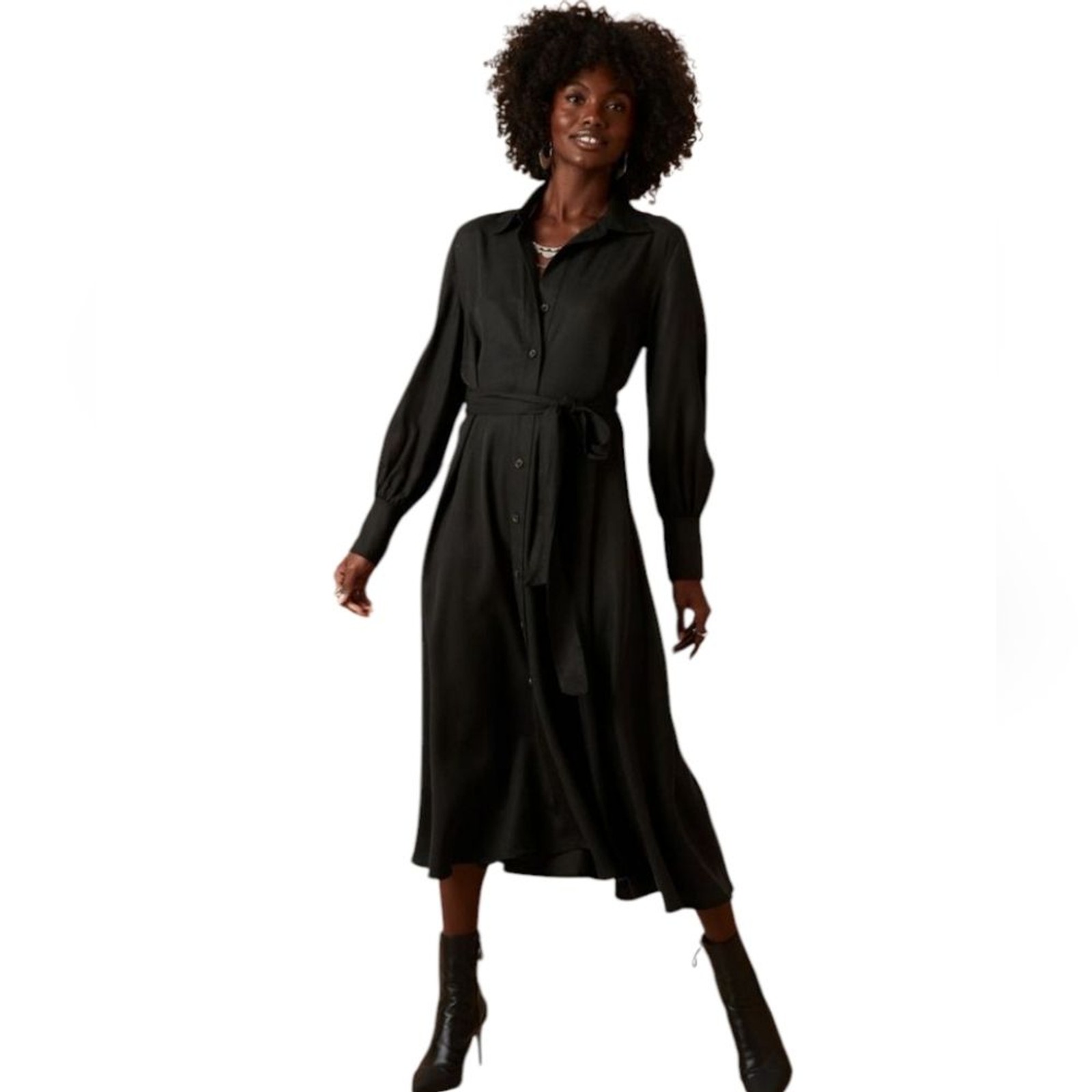 Banana Republic Tencel Shirt Dress Black Size MP (Medium Petite)