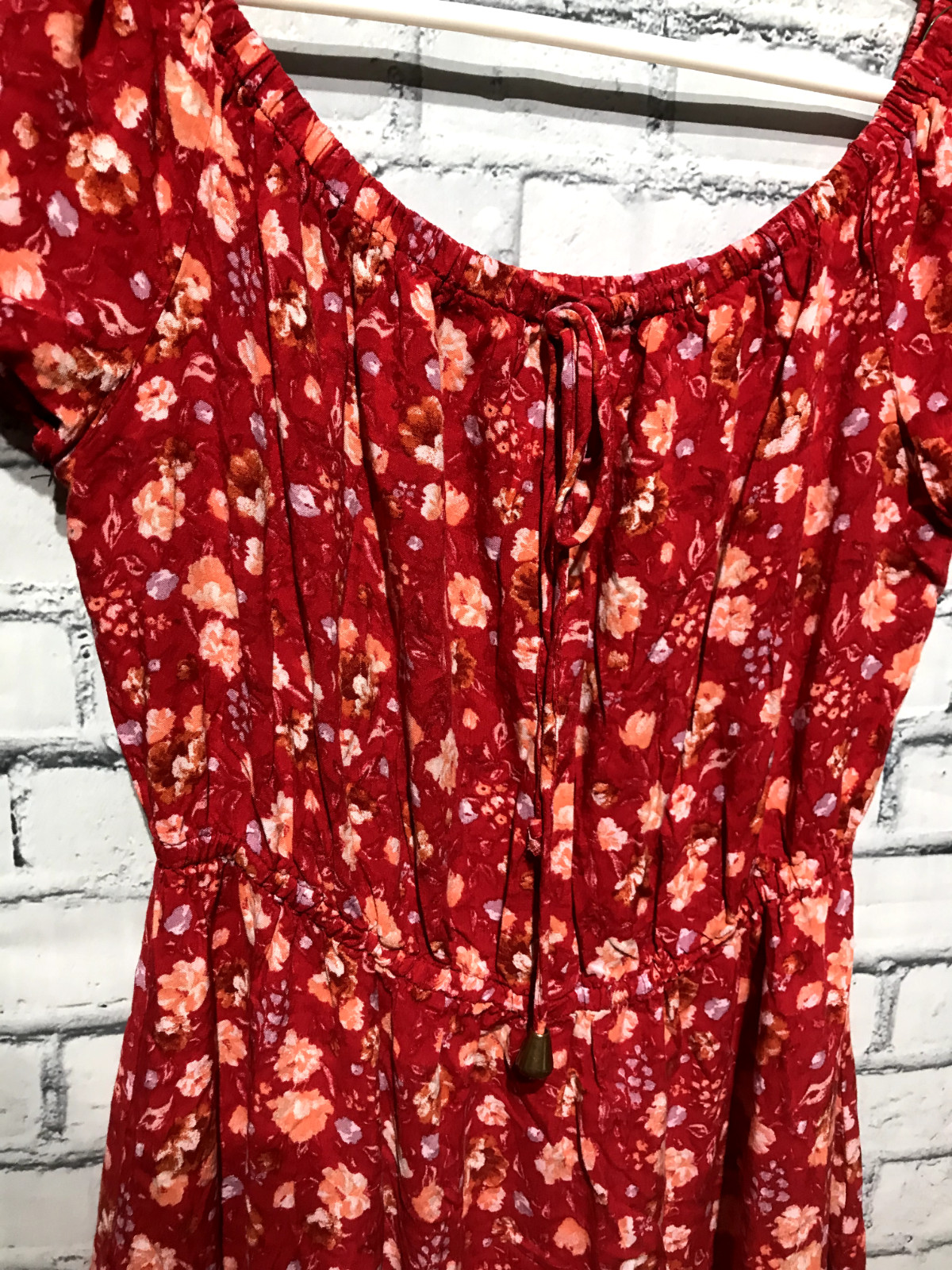 Indigo Rose, Women M, Red Short Sleeve Floral Cottagecore Tunic Dress