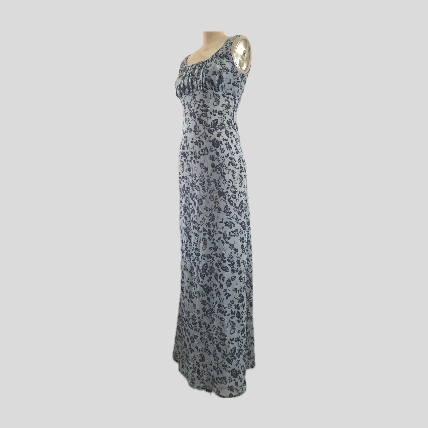 Vintage 1990s Rampage Blue Floral Long Sleeveless Cottagecore Maxi Dress XS/S