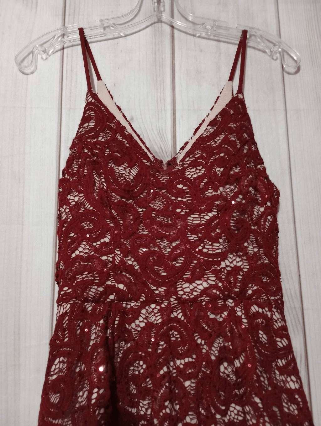My Michelle Dress Junior 5 Red Spaghetti Strap Sequin Knee Length Y2K Self Bra