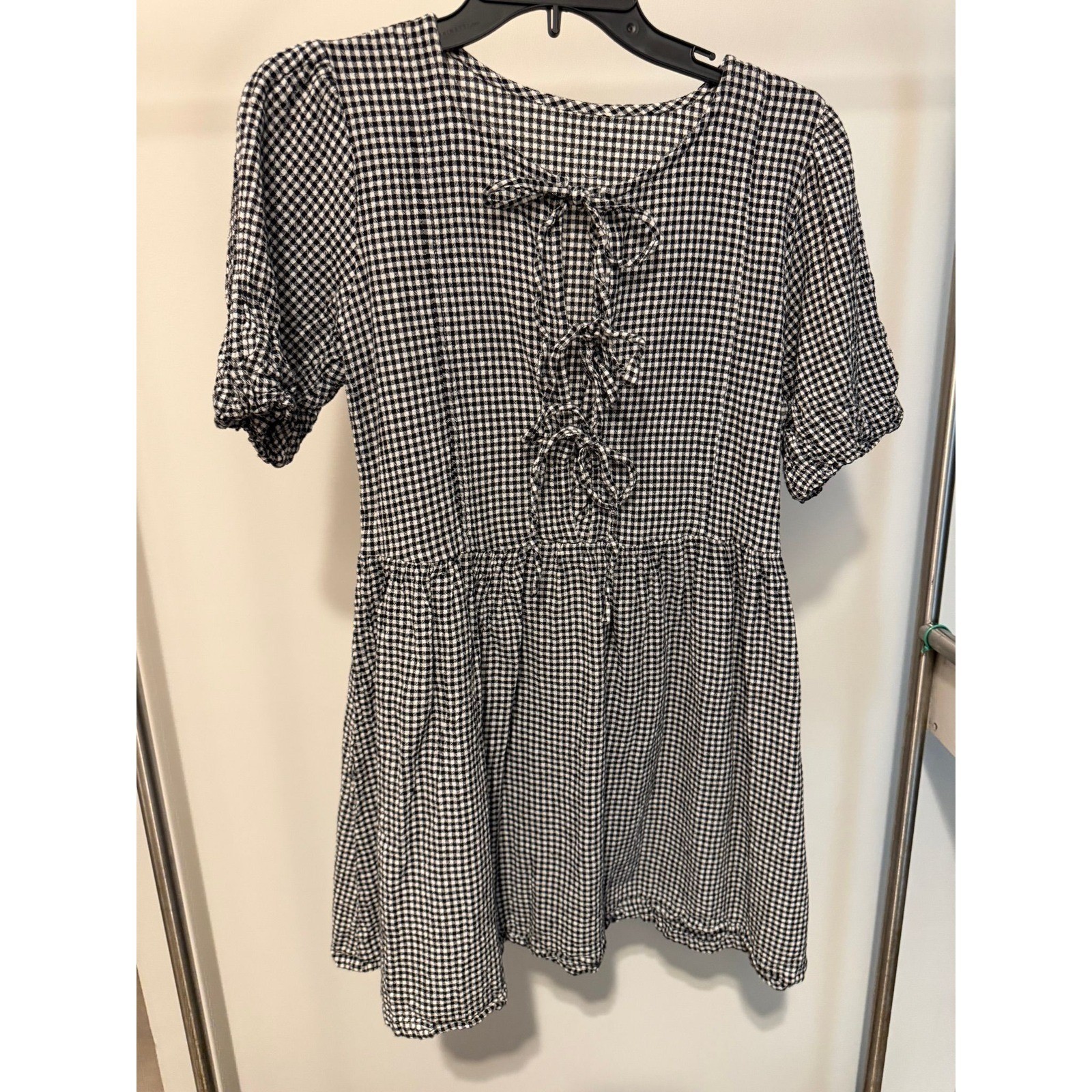 Black & White Gingham Babydoll Mini Dress – Size Small