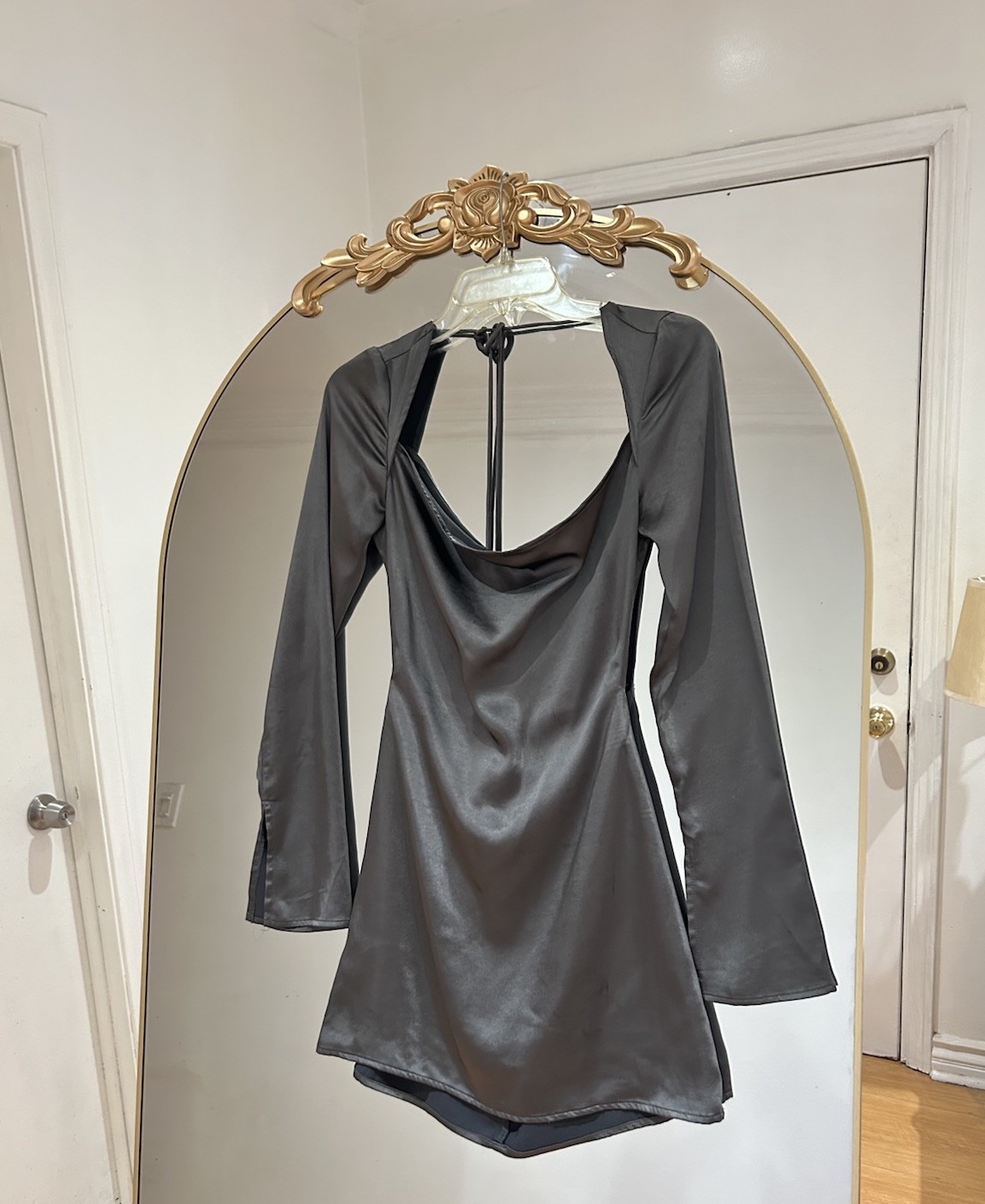 Princess Polly Satin Backless Tie Back Design Cowl Neck Mini Dress, Size 2
