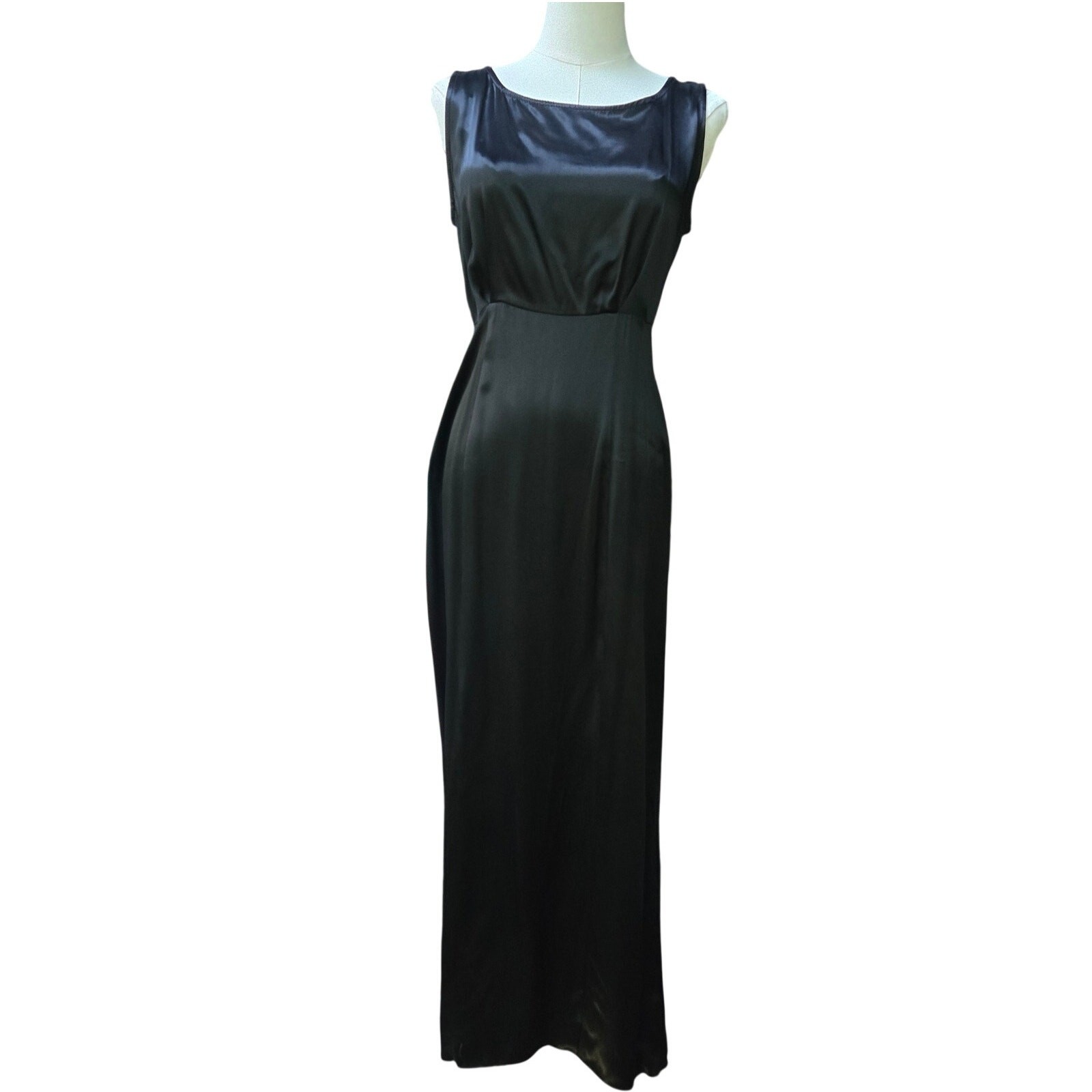 Metropolitan Vtg 90s Glam Minimal Old Money Classic Satin Open Back Bow Dress 6