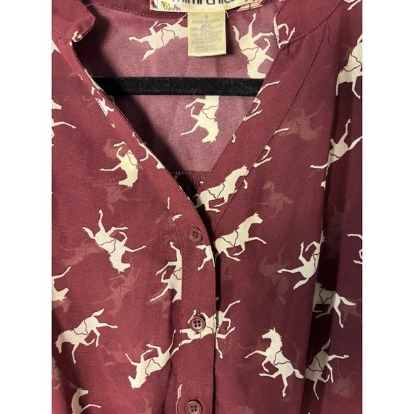 Mimi Chica Burgundy Horse Print Mini Dress Small Button V-Neck Elastic Waist