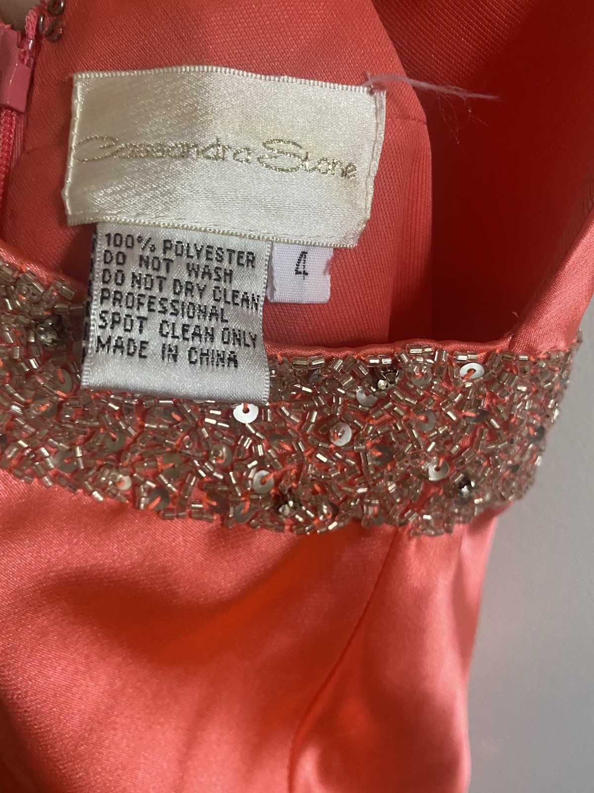 Cassandra Stone Coral Beaded Sequin Halter Gown Dress Satin Maxi Size 4