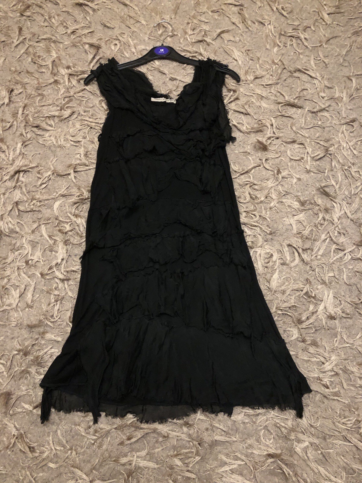 🖤🖤TEMPO PARIS Black Raw Edge Tiered Silk Dress Size M VGC