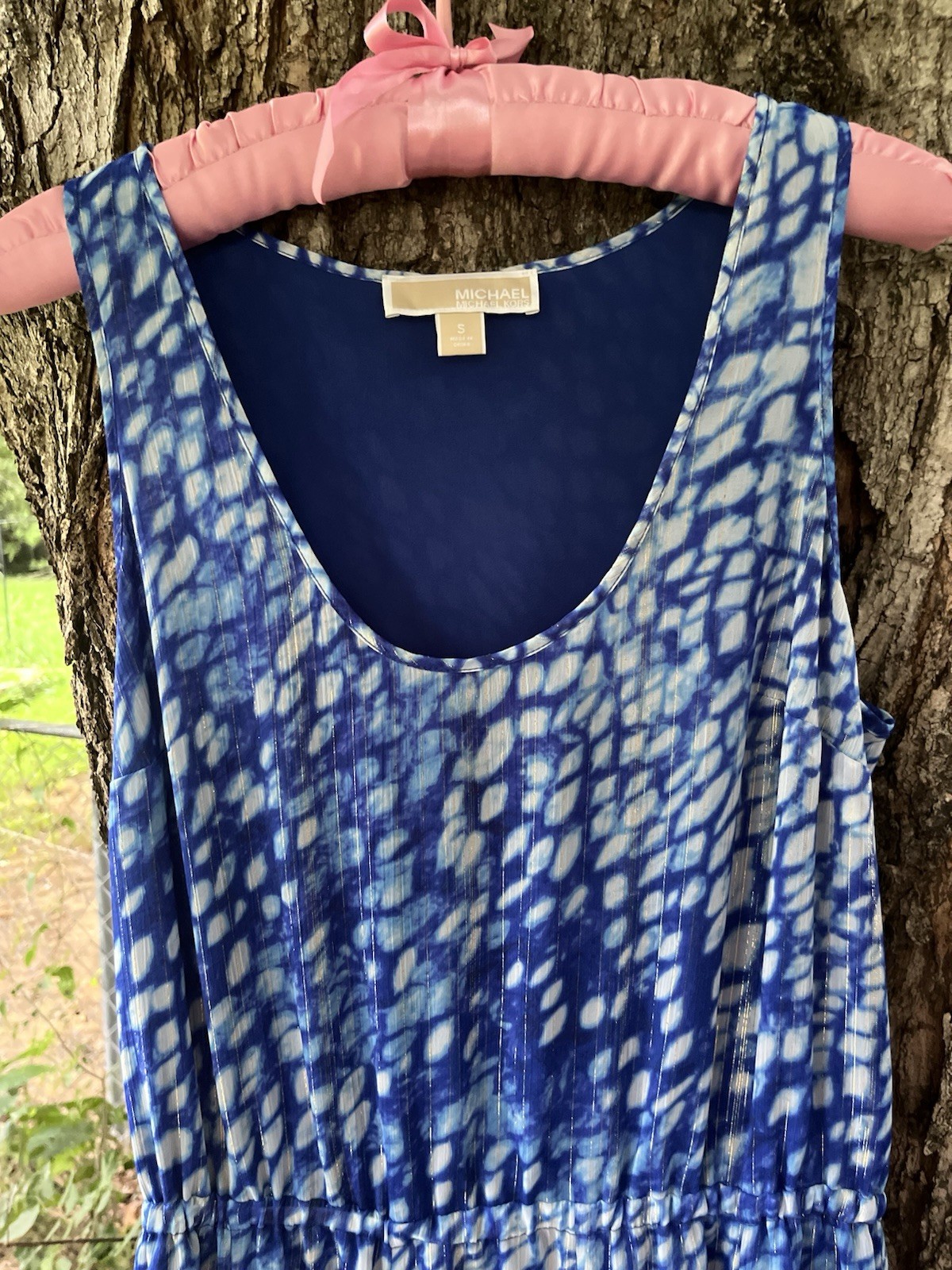 Michael Michael Kors Womens Abstract Maxi Dress S Scoop Neck Ruffle Lined