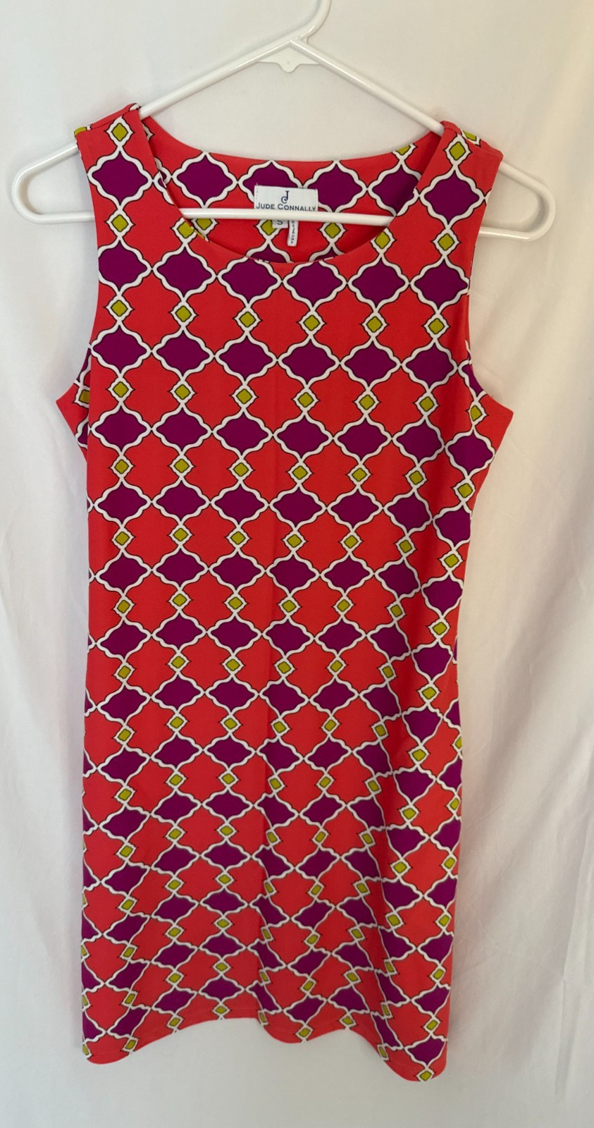 EUC Jude Connally pink red multi Dress a line sleeveless sz S USA