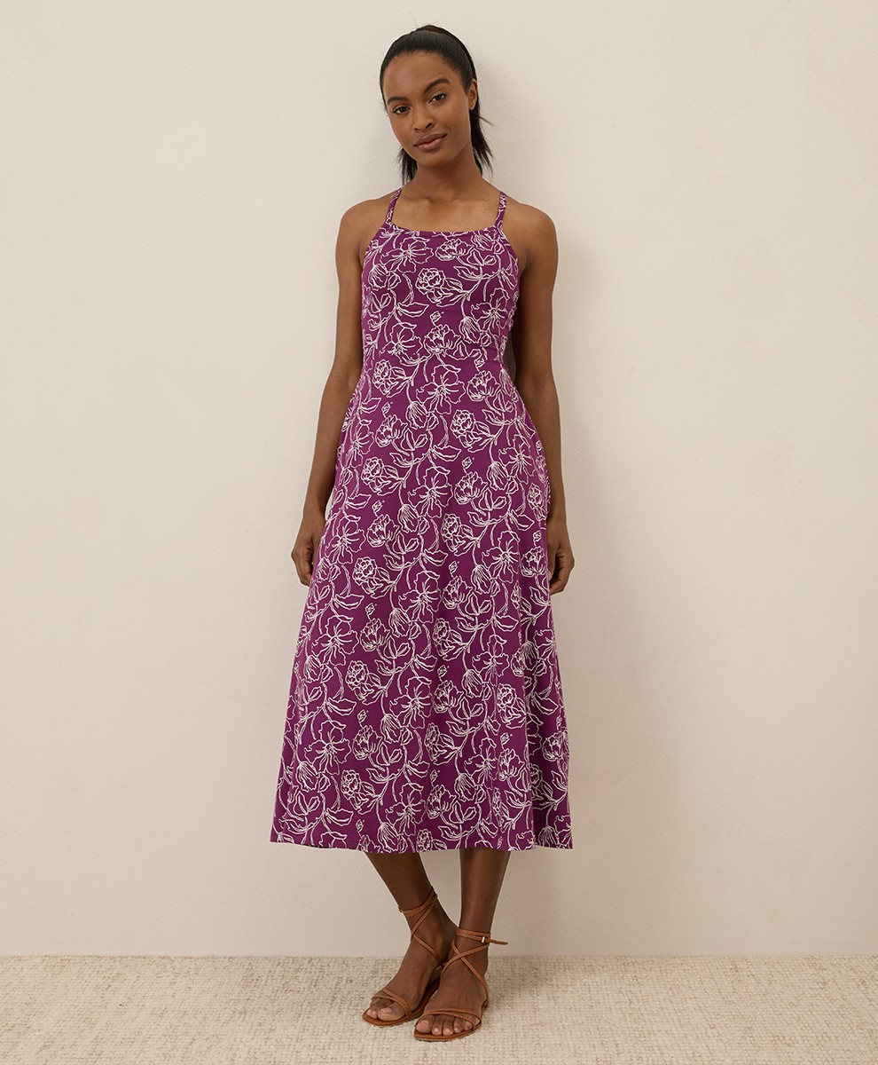 Pact Women’s Fit & Flare Midi Dress Medium Short Looking Glass Floral Sangria