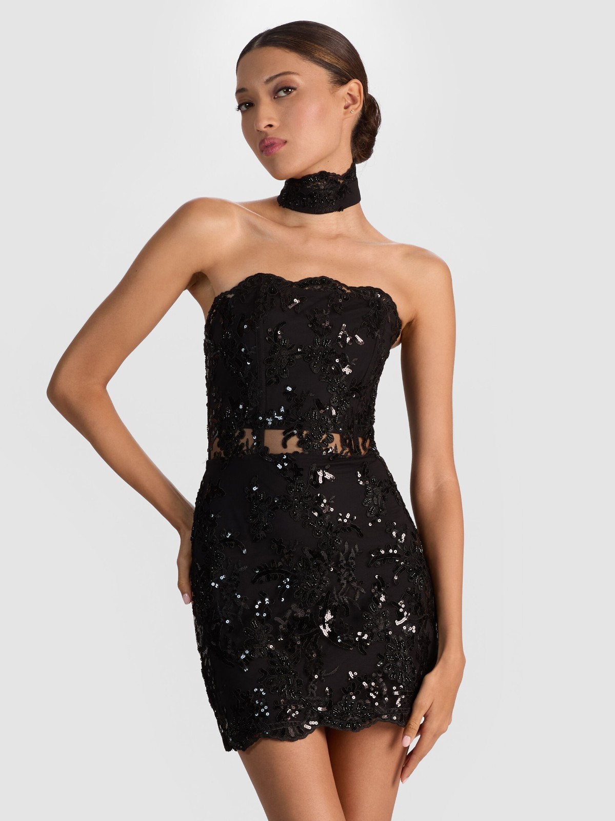ALICE & OLIVIA(6)”GEORGIE”SEQUIN LACE CORSET STRAPLESS MINI DRESS NWTMSRP$660