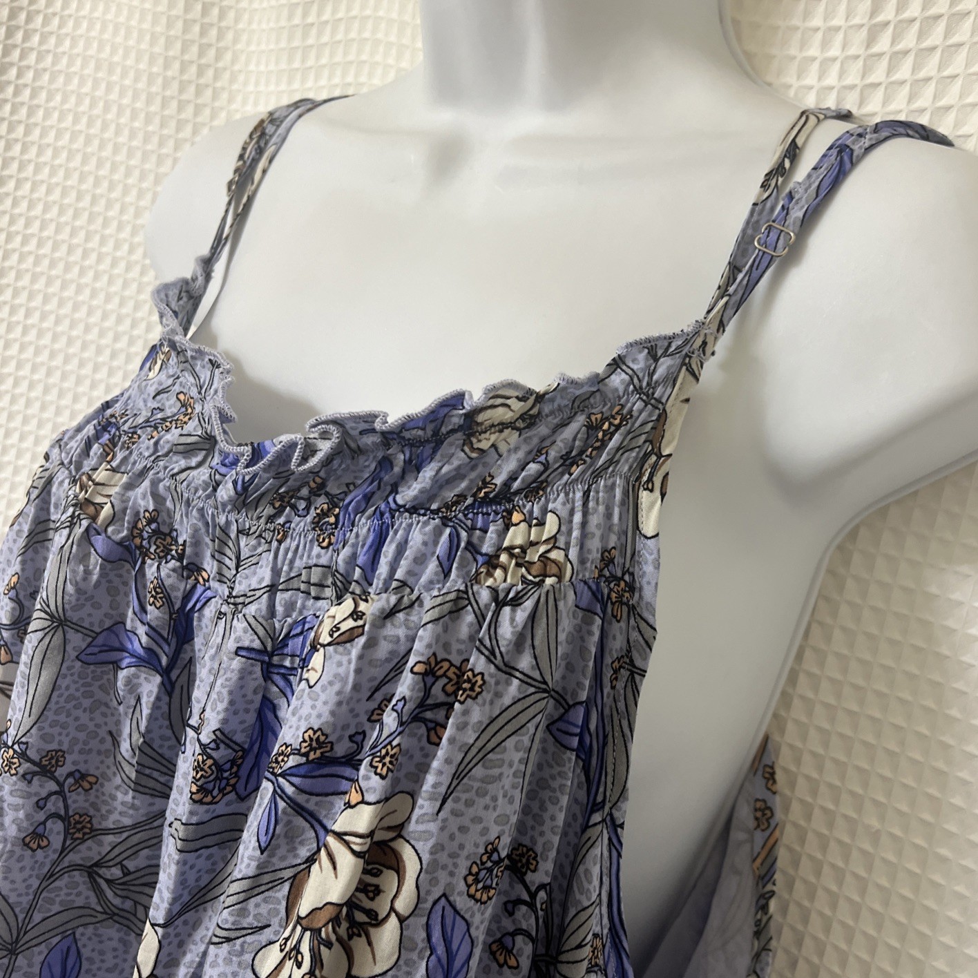 Fairycore Botanical Dress S M Blue High Low Slip Sun Strappy Boho Wedding Beach