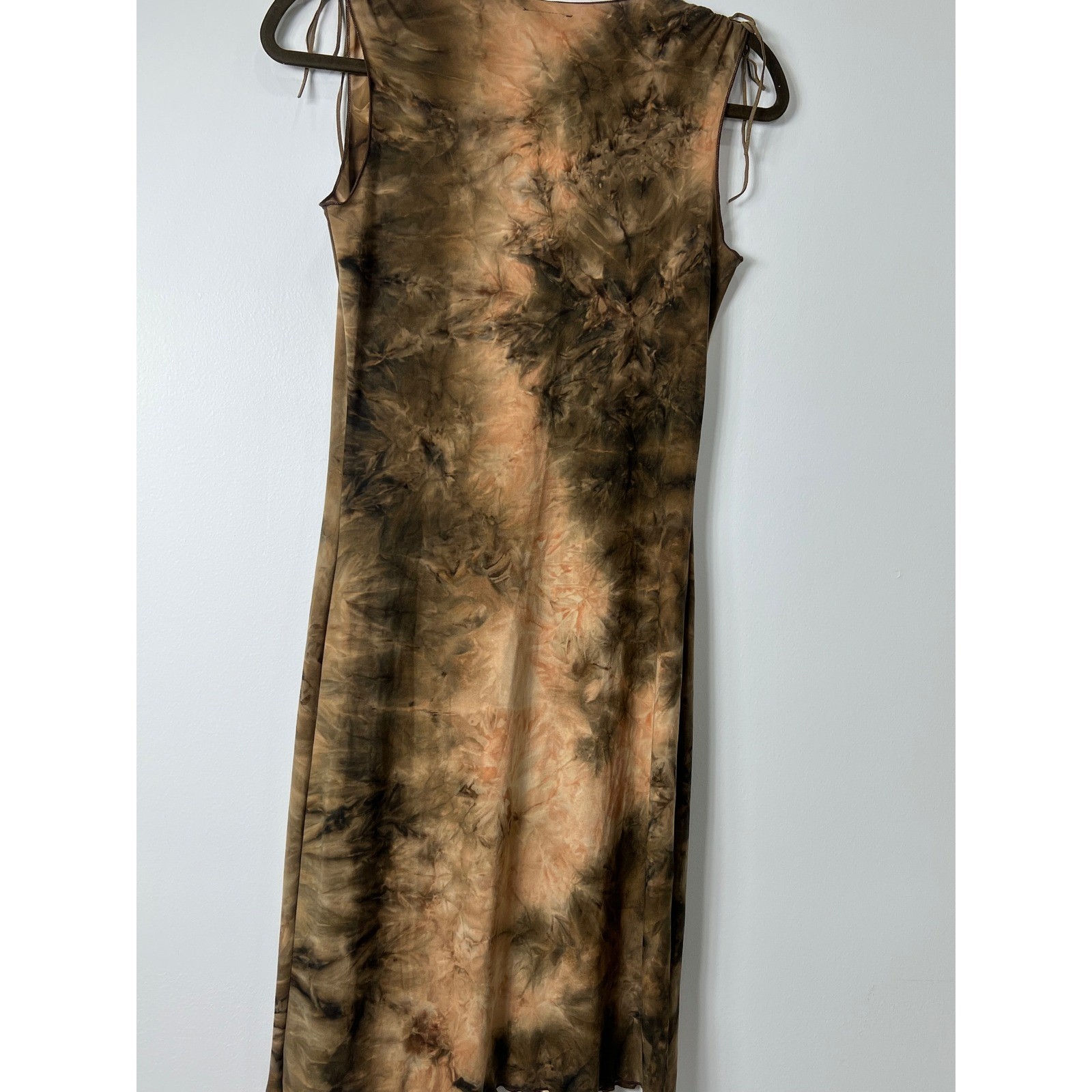 Taboo Y2K Brown Tie-dye Lettuce Hem Dress Size M