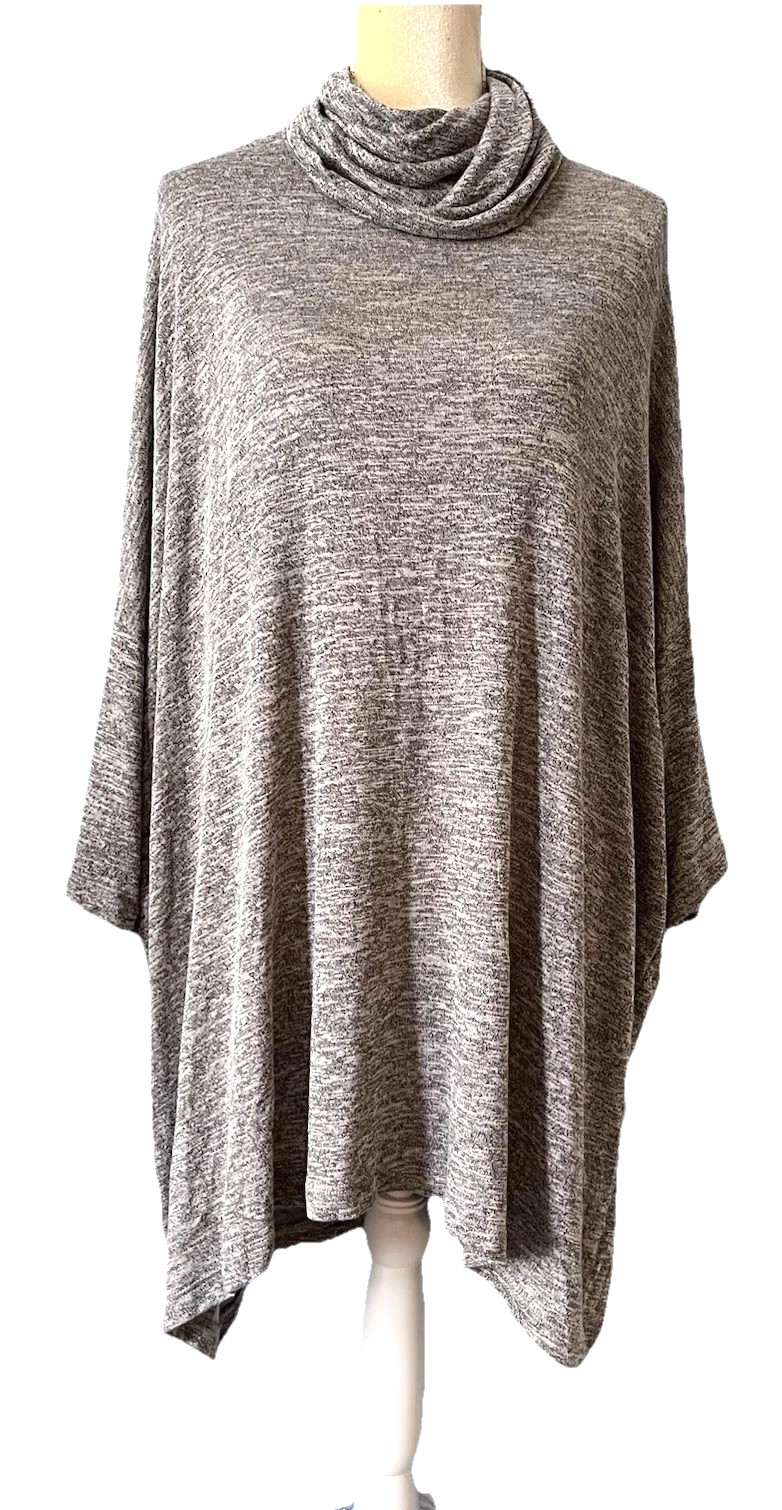 AUDREY 3 + 1 NEW Gray Cowl Neck Oversized Dress or Long Top Dolman Slv Stretch M