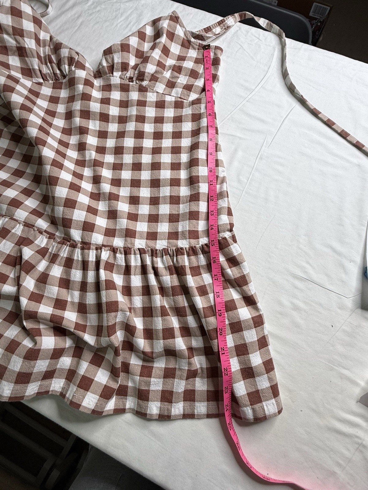 Free People Brown/White Gingham Halter Mini Sundress M Backless Ruffle Hem