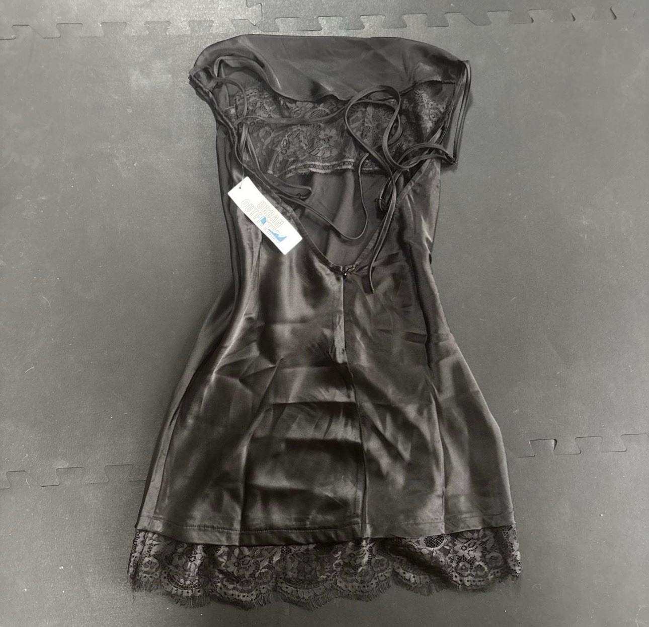 Out From Under Satin Lace Trim Mini Slip Dress Black XS NWT Y2K Urban Outfitters