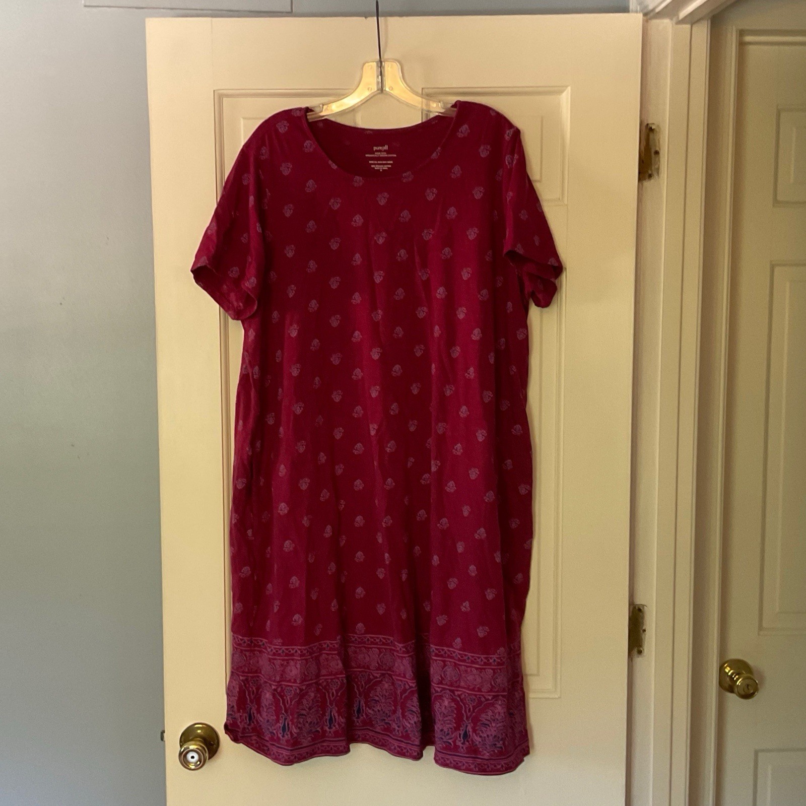 J. Jill Pure Jill Slub Knit Dress XL Organic Cotton Pink Border Print Casual