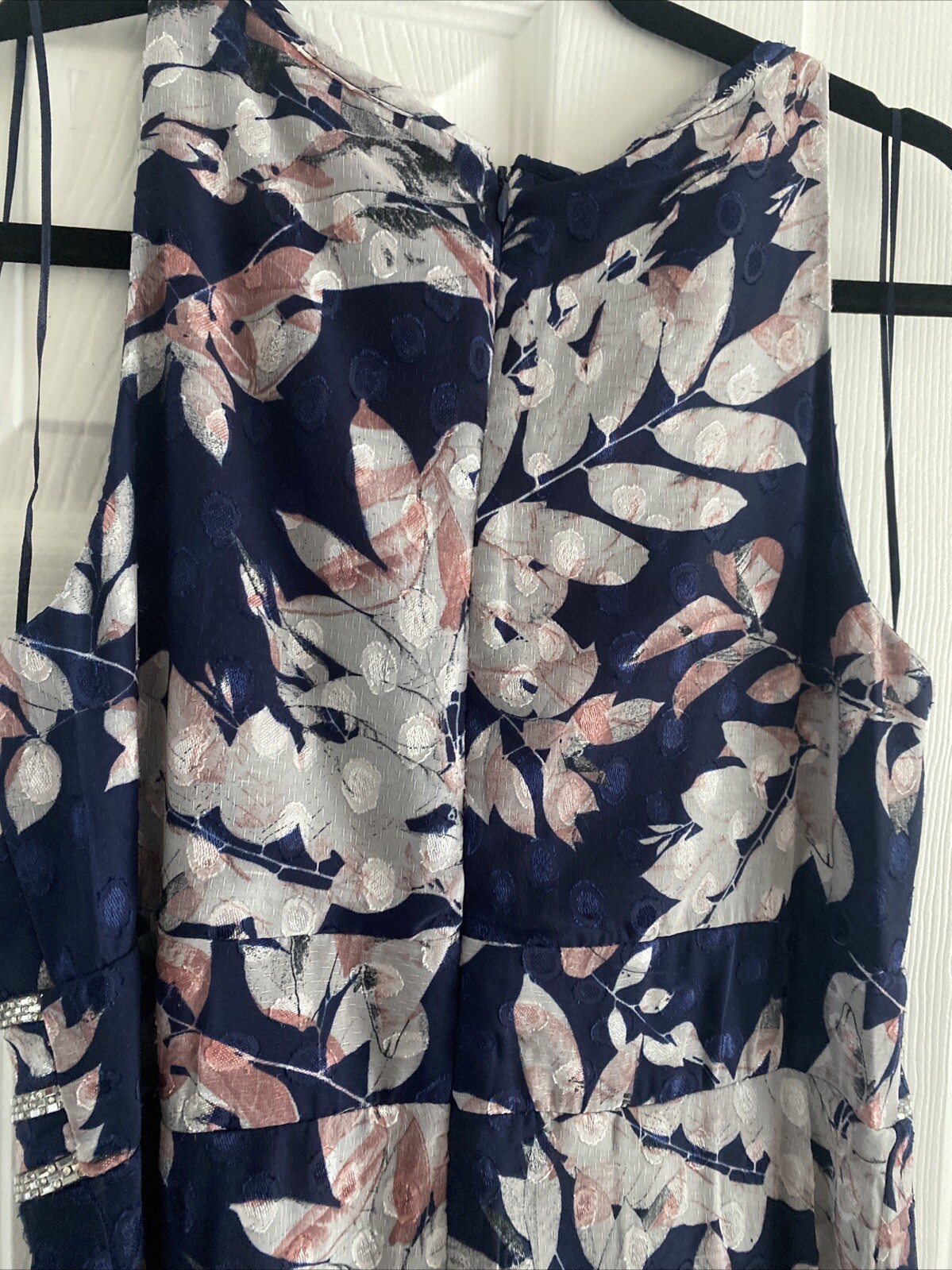 R&M Richards High-Low Floral Gown Womens Size 6 Navy Silver Rhinestone Dress NEW